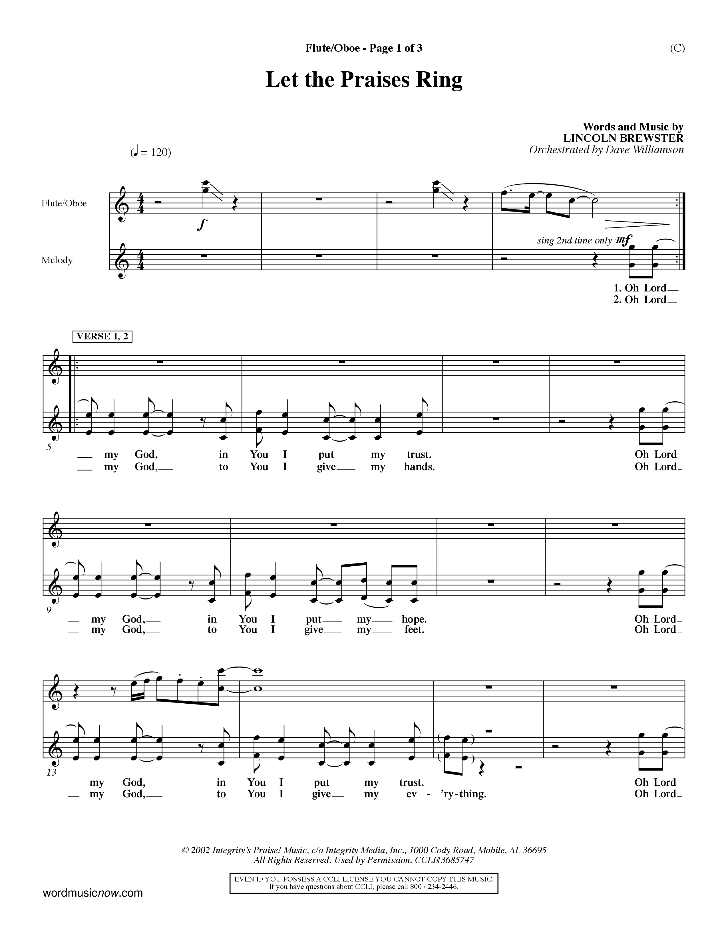 Let The Praises Ring Choral Anthem SATB Flute/Oboe (Word Music Choral / Orch. Dave Williamson)