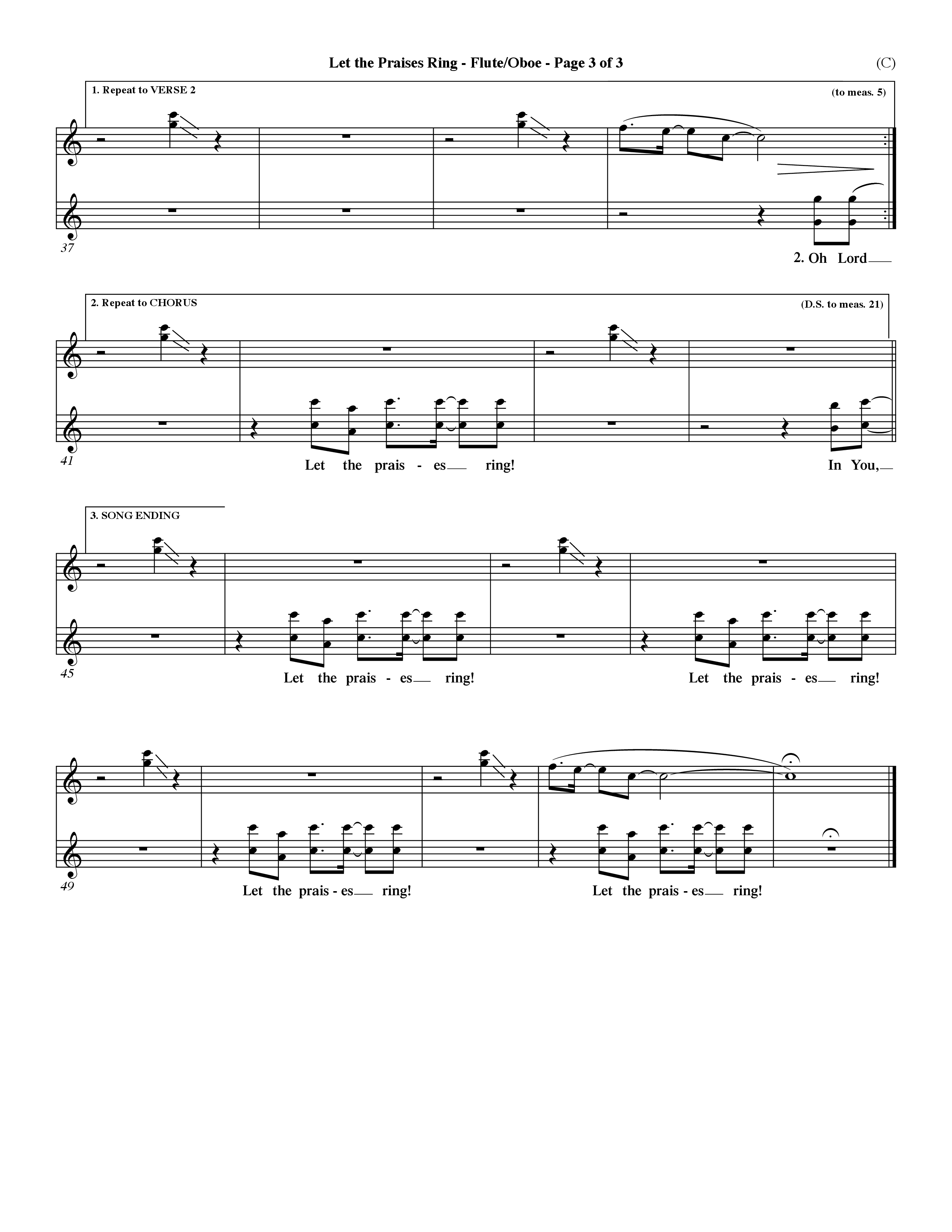 Let The Praises Ring Choral Anthem SATB Flute/Oboe (Word Music Choral / Orch. Dave Williamson)