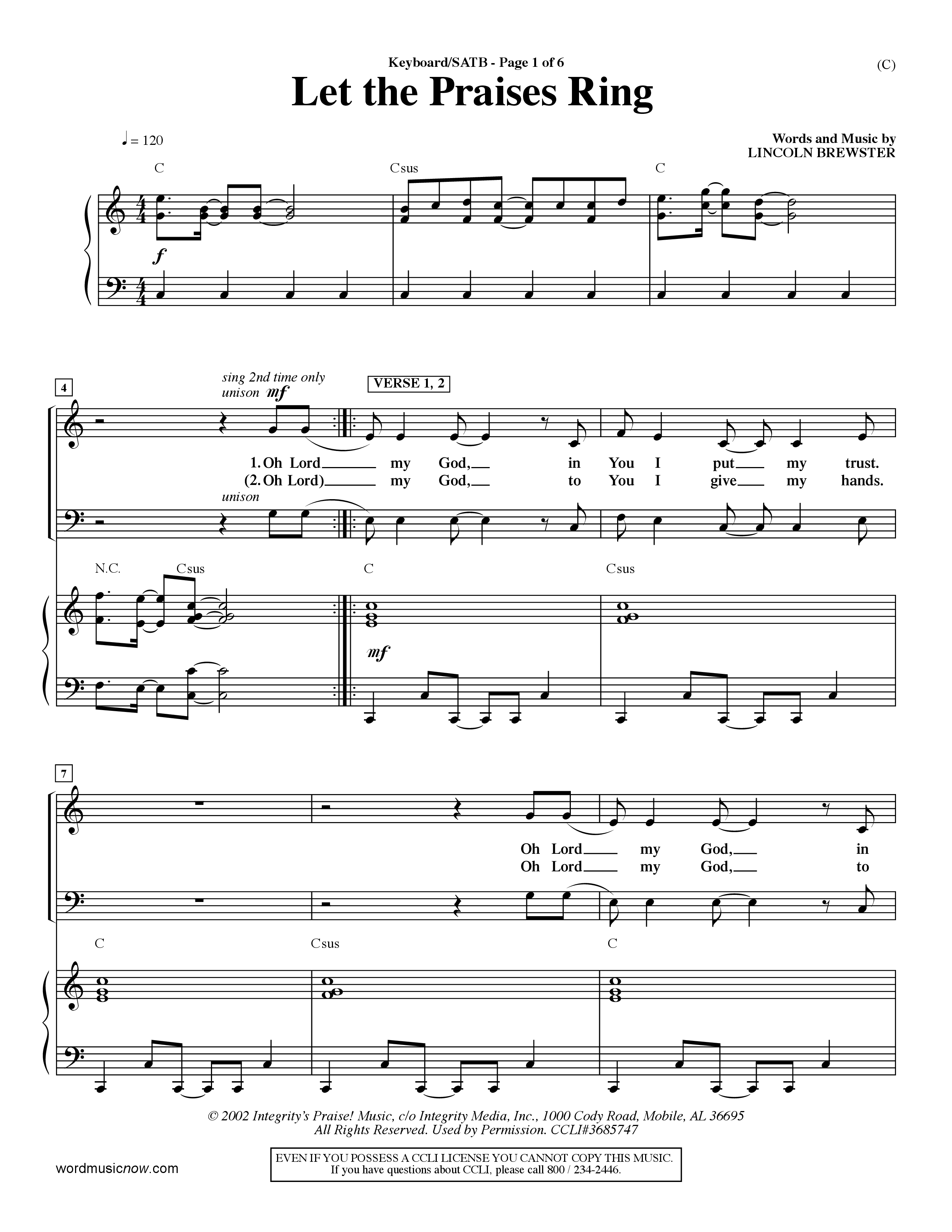 Let The Praises Ring Choral Anthem SATB Piano/Vocal (Melody) (Word Music Choral / Orch. Dave Williamson)