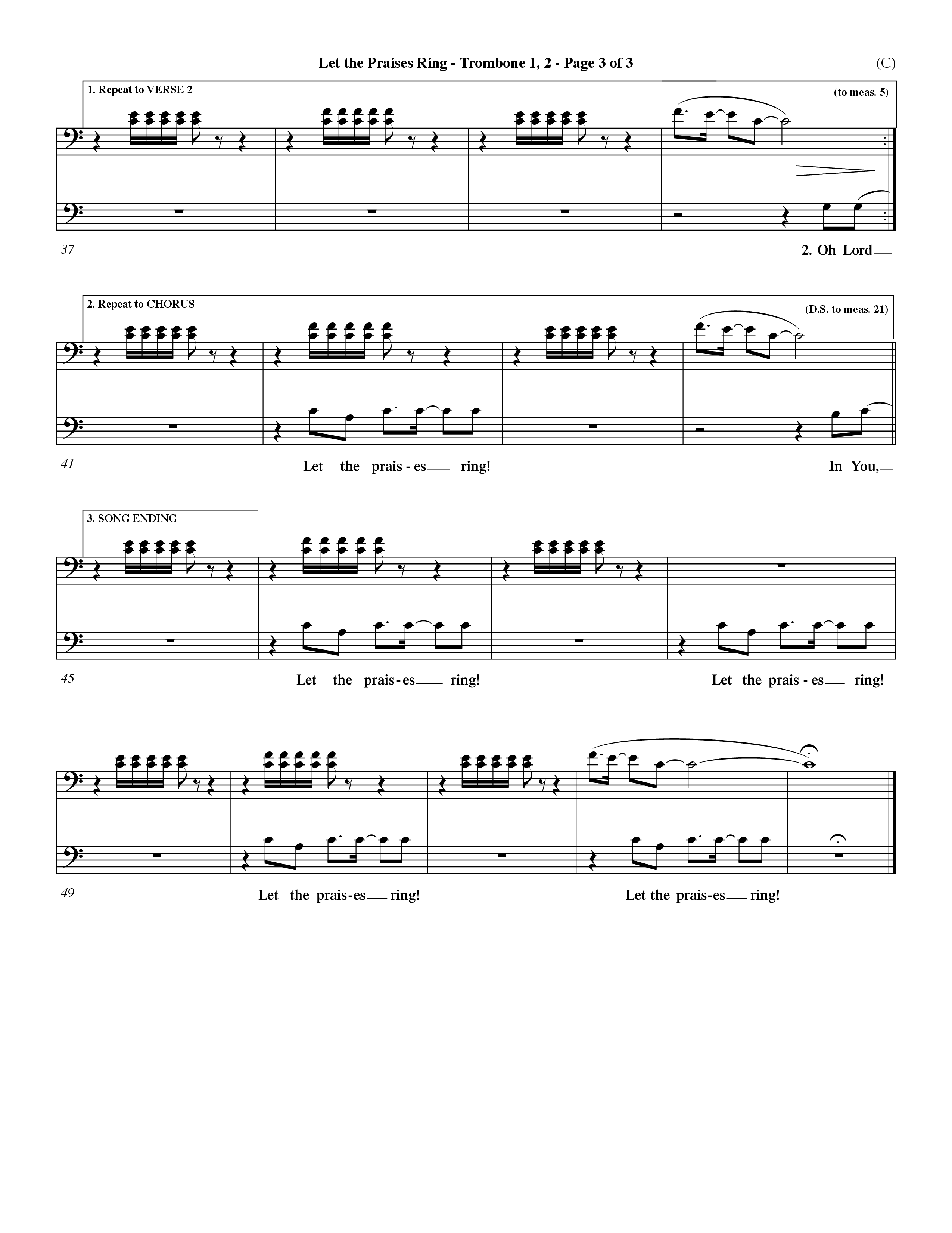 Let The Praises Ring Choral Anthem SATB Trombone 1/2 (Word Music Choral / Orch. Dave Williamson)