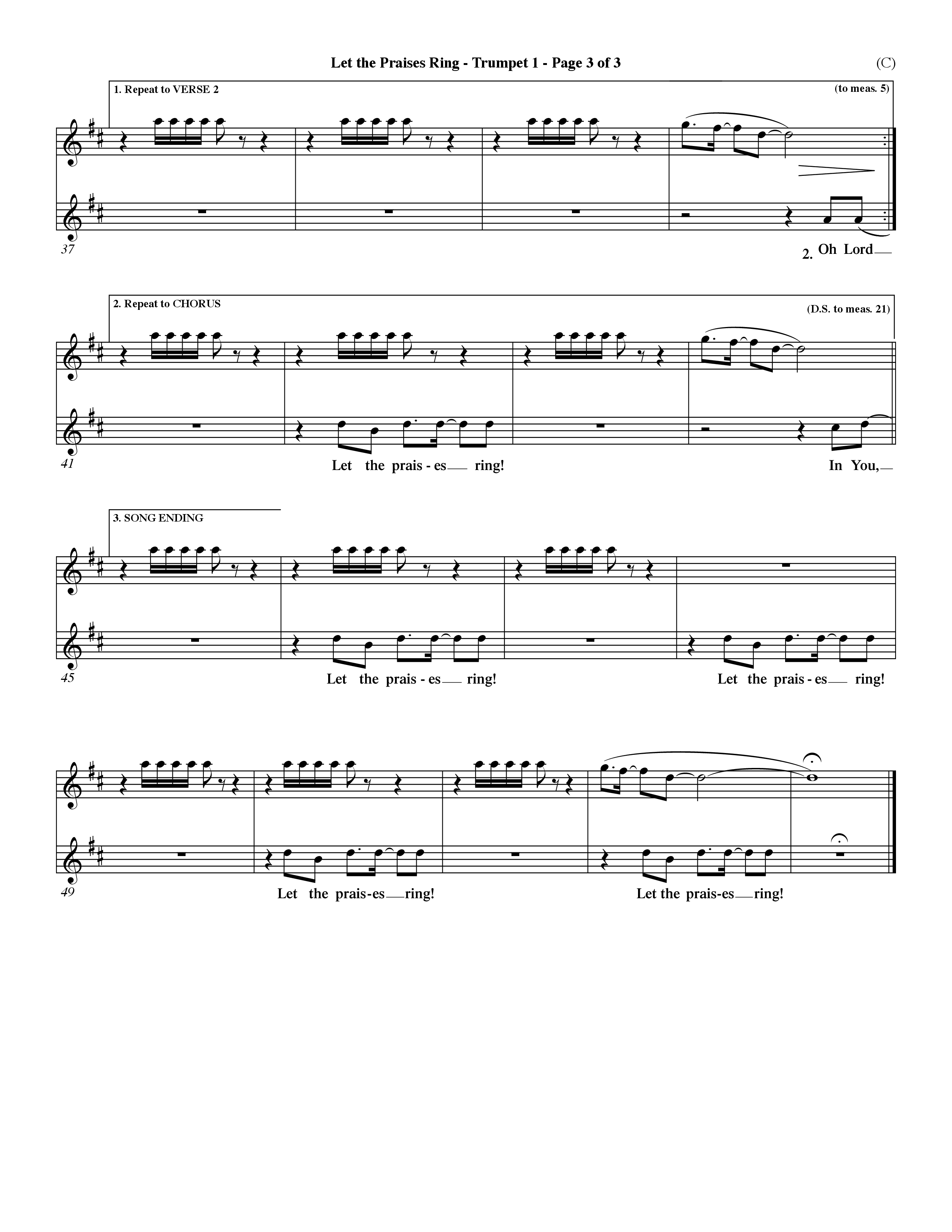Let The Praises Ring Choral Anthem SATB Trumpet 1 (Word Music Choral / Orch. Dave Williamson)