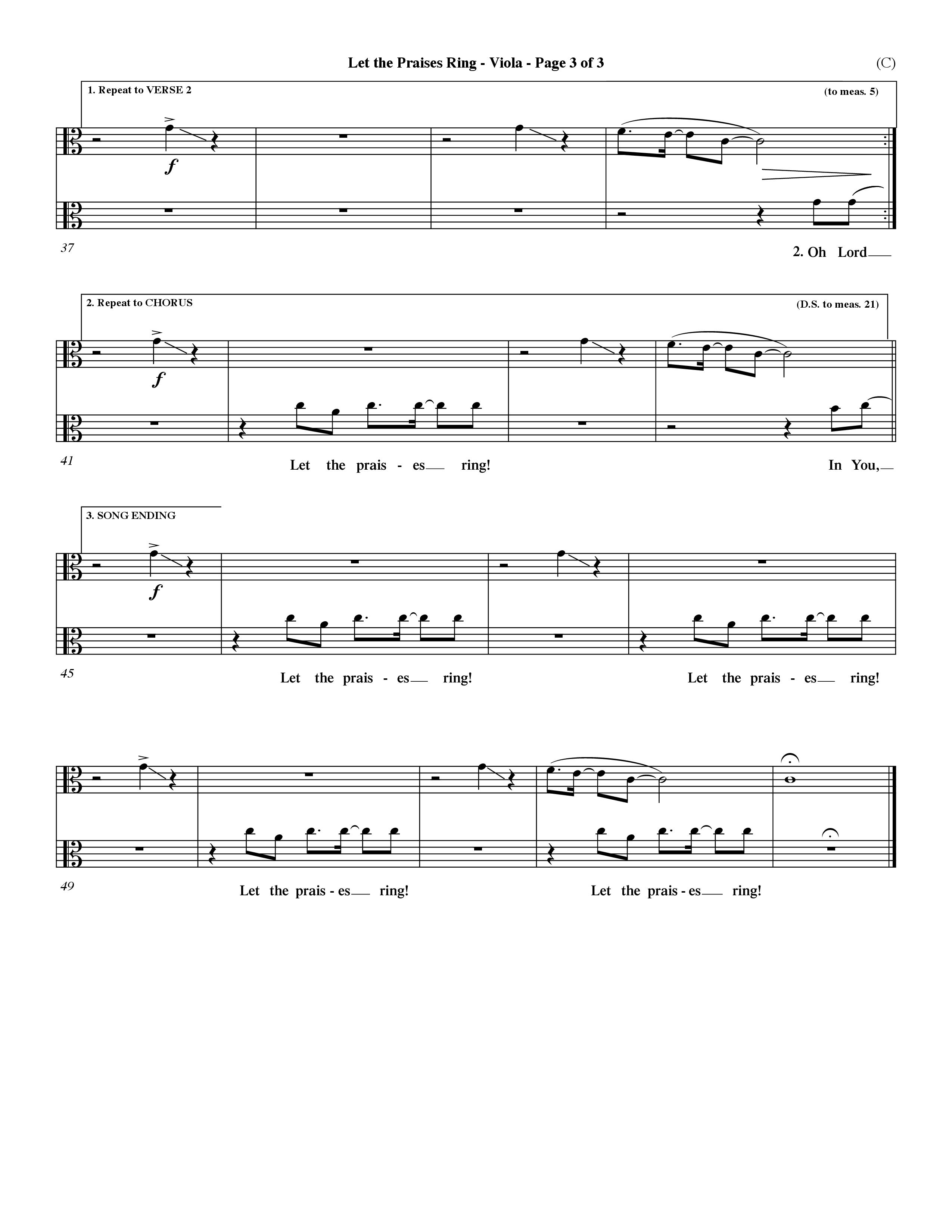 Let The Praises Ring Choral Anthem SATB Viola (Word Music Choral / Orch. Dave Williamson)