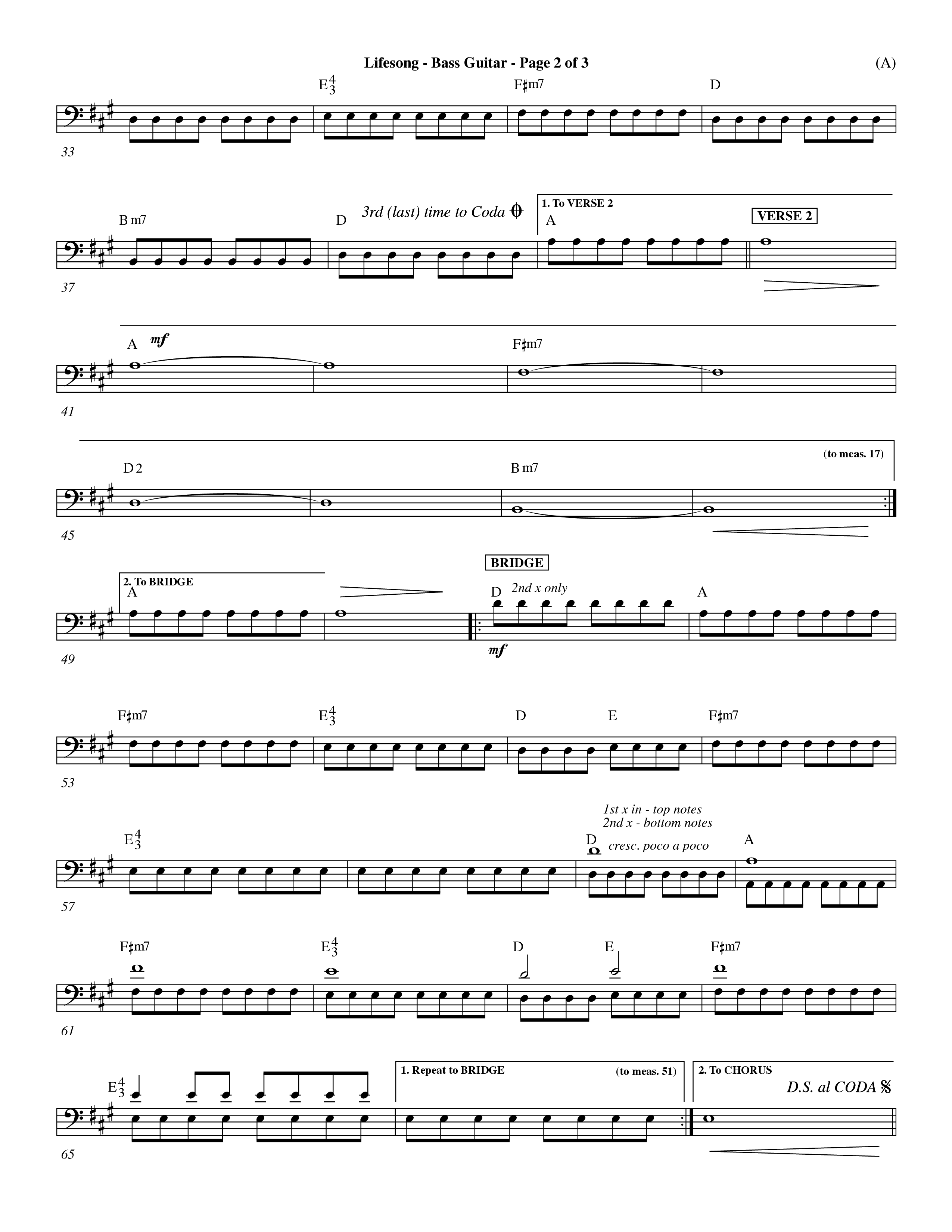 Lifesong (Choral Anthem SATB) Bass Guitar (Word Music Choral / Orch. Dave Williamson)
