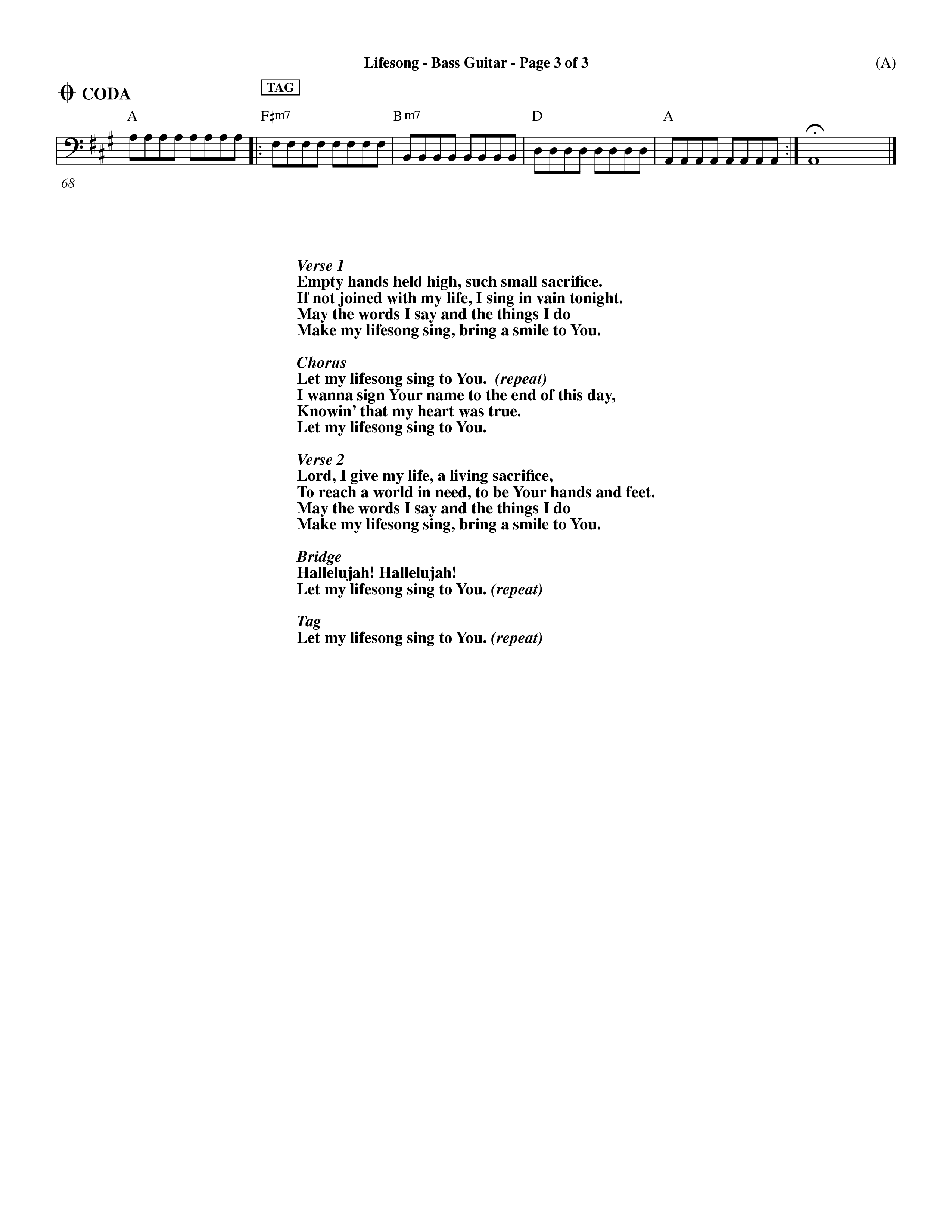 Lifesong (Choral Anthem SATB) Bass Guitar (Word Music Choral / Orch. Dave Williamson)