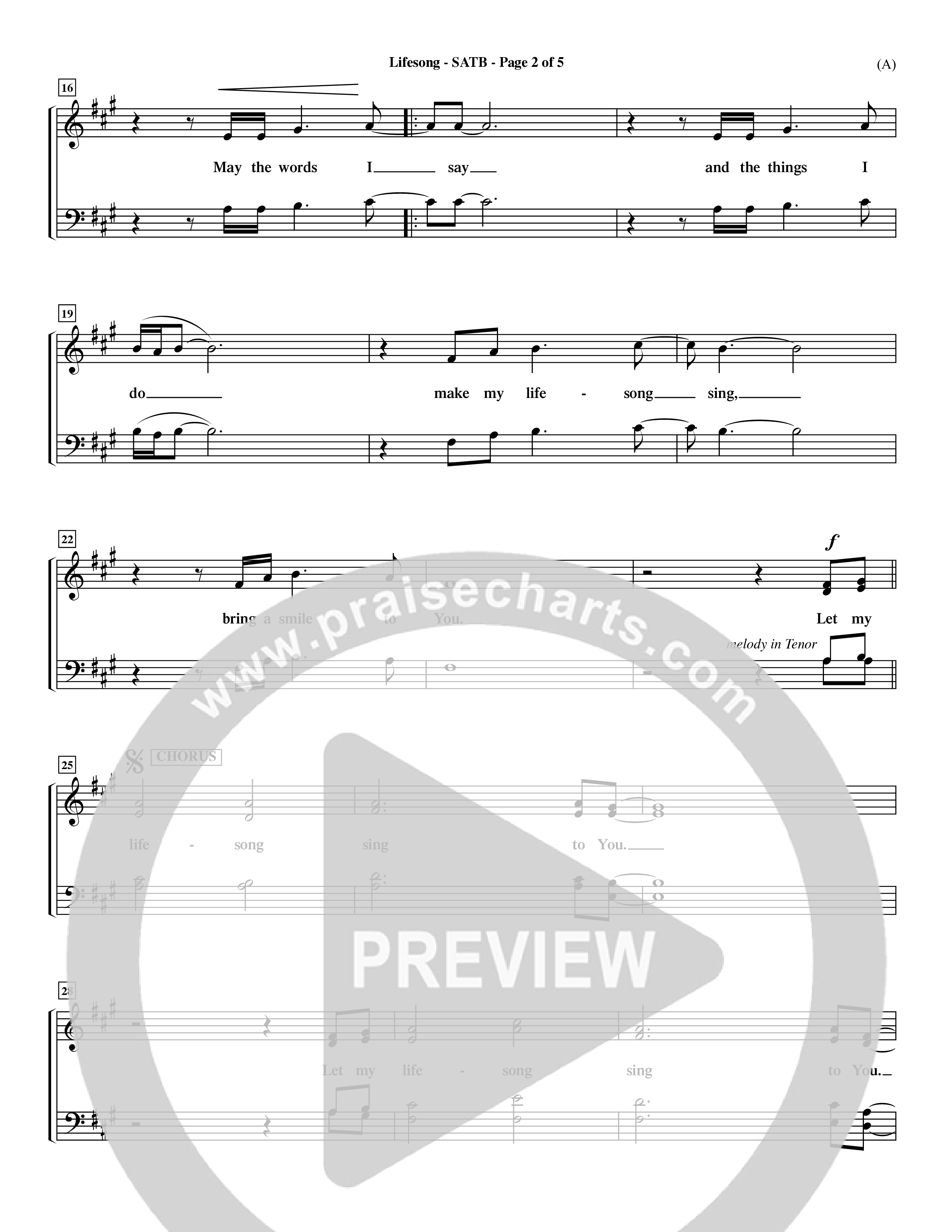 Lifesong (Choral Anthem SATB) Choir Sheet (SATB) (Word Music Choral / Orch. Dave Williamson)