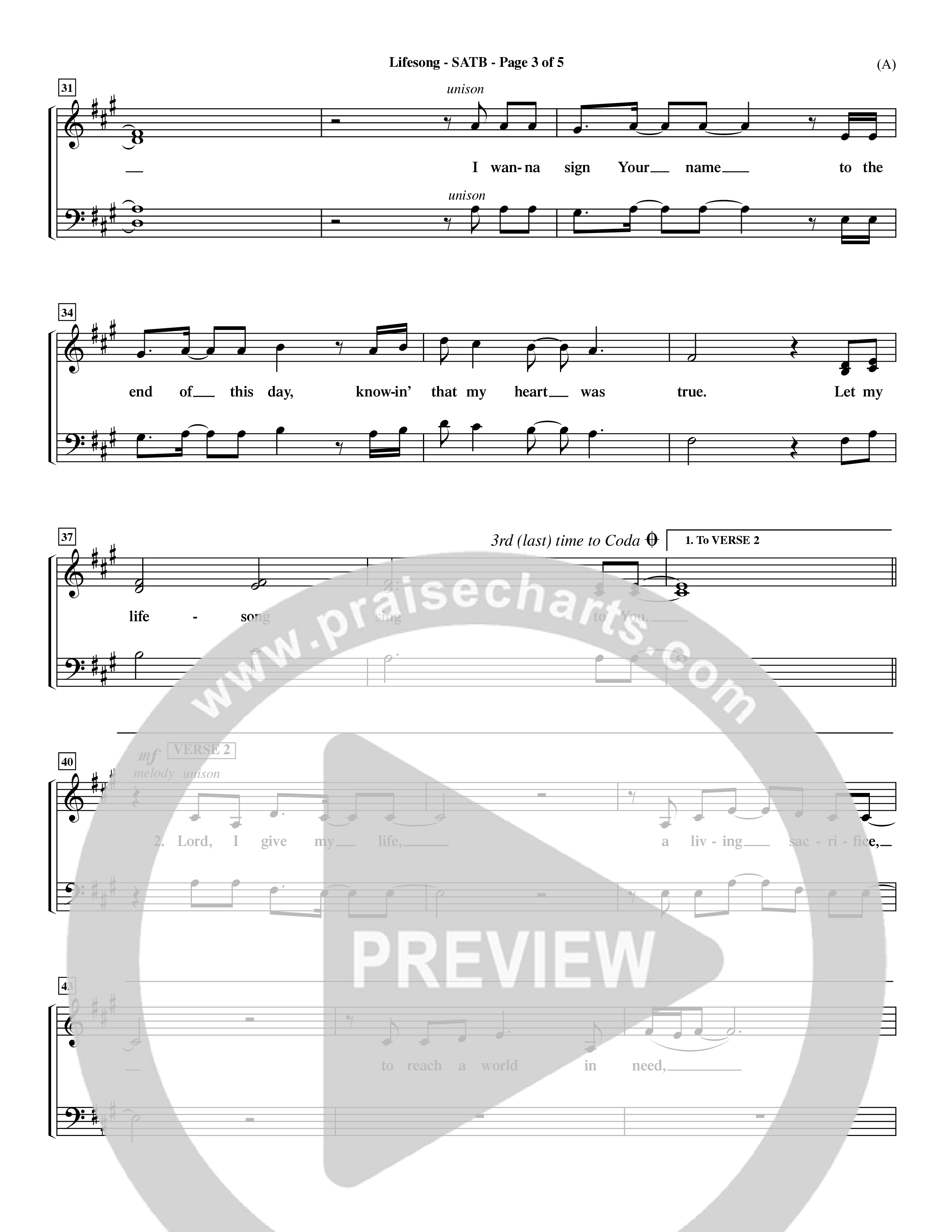 Lifesong (Choral Anthem SATB) Choir Sheet (SATB) (Word Music Choral / Orch. Dave Williamson)