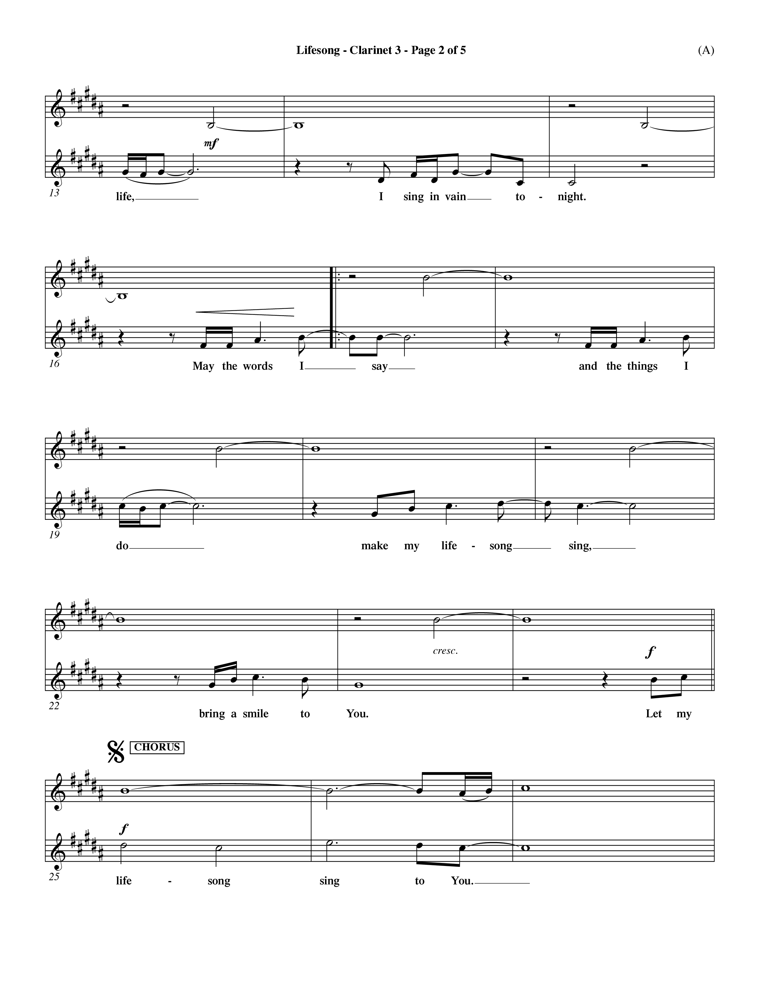 Lifesong (Choral Anthem SATB) Clarinet 3 (Word Music Choral / Orch. Dave Williamson)