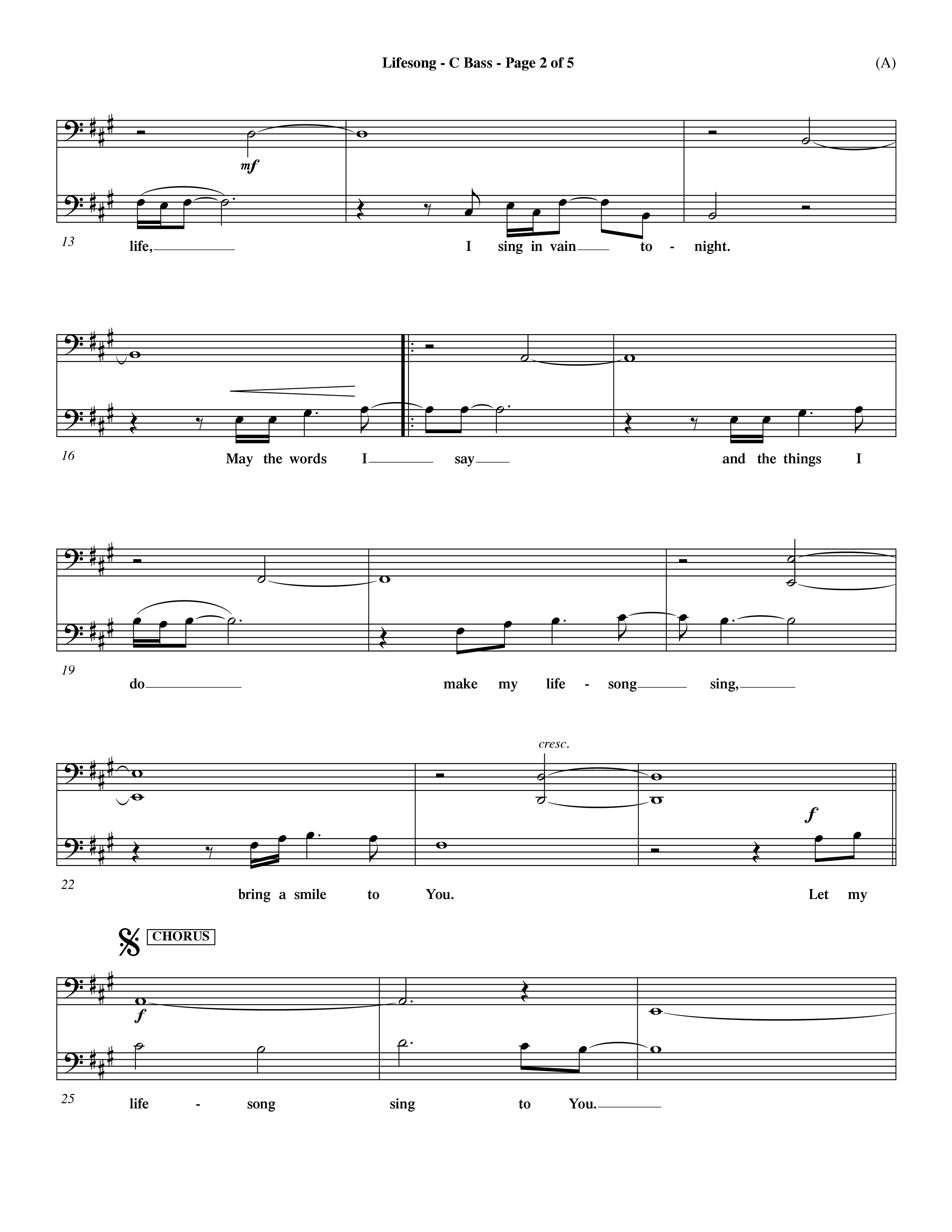 Lifesong (Choral Anthem SATB) Contrabass (Word Music Choral / Orch. Dave Williamson)