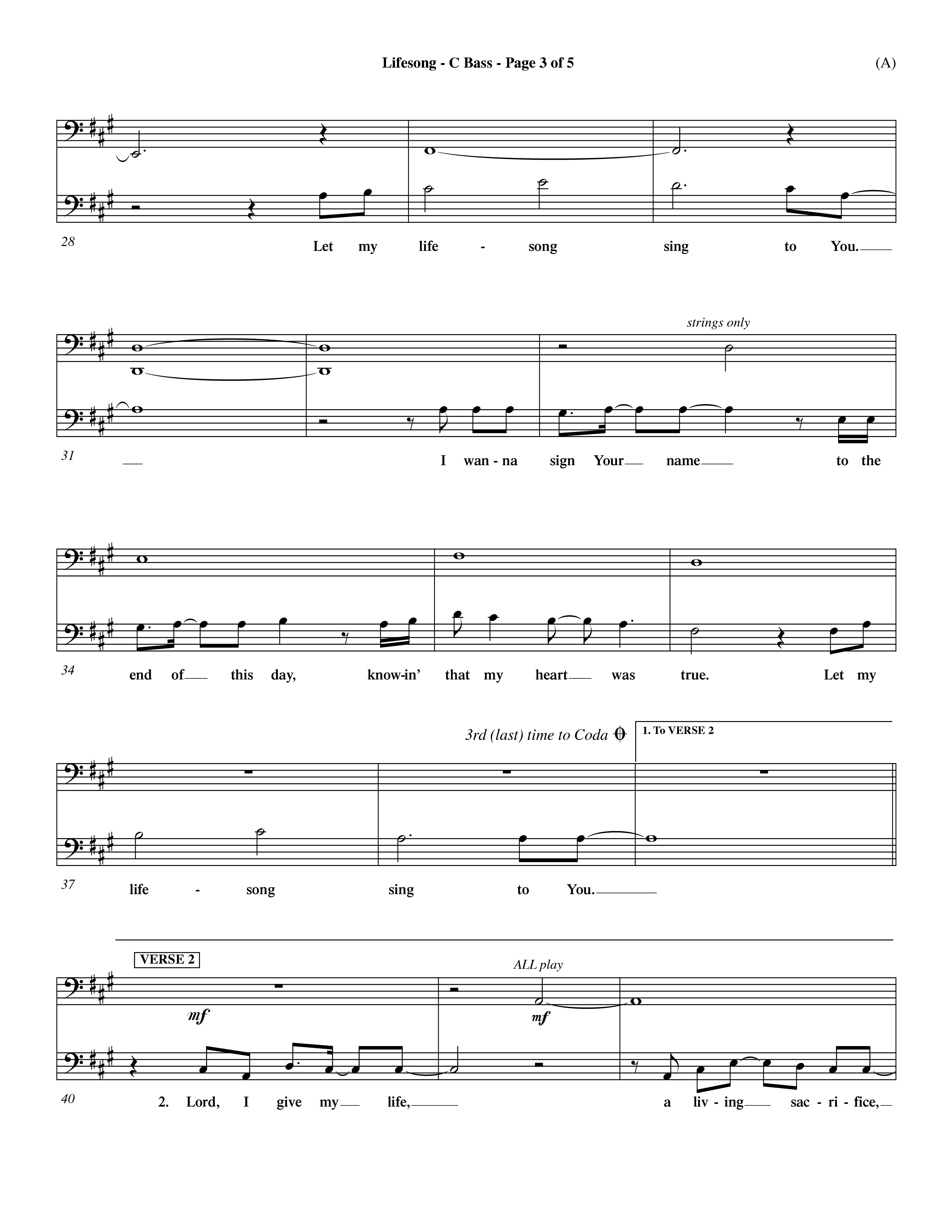 Lifesong (Choral Anthem SATB) Contrabass (Word Music Choral / Orch. Dave Williamson)