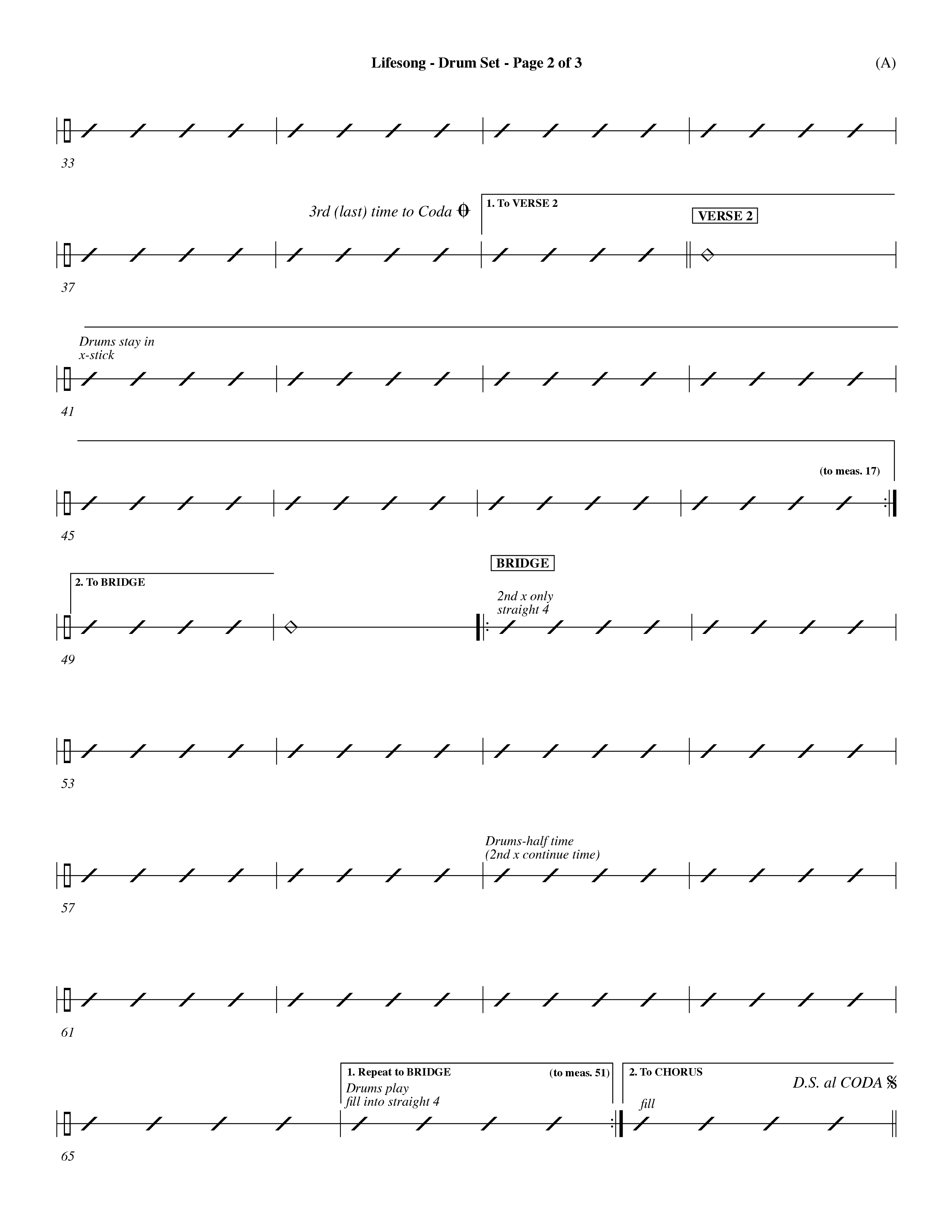 Lifesong (Choral Anthem SATB) Drum Set (Word Music Choral / Orch. Dave Williamson)