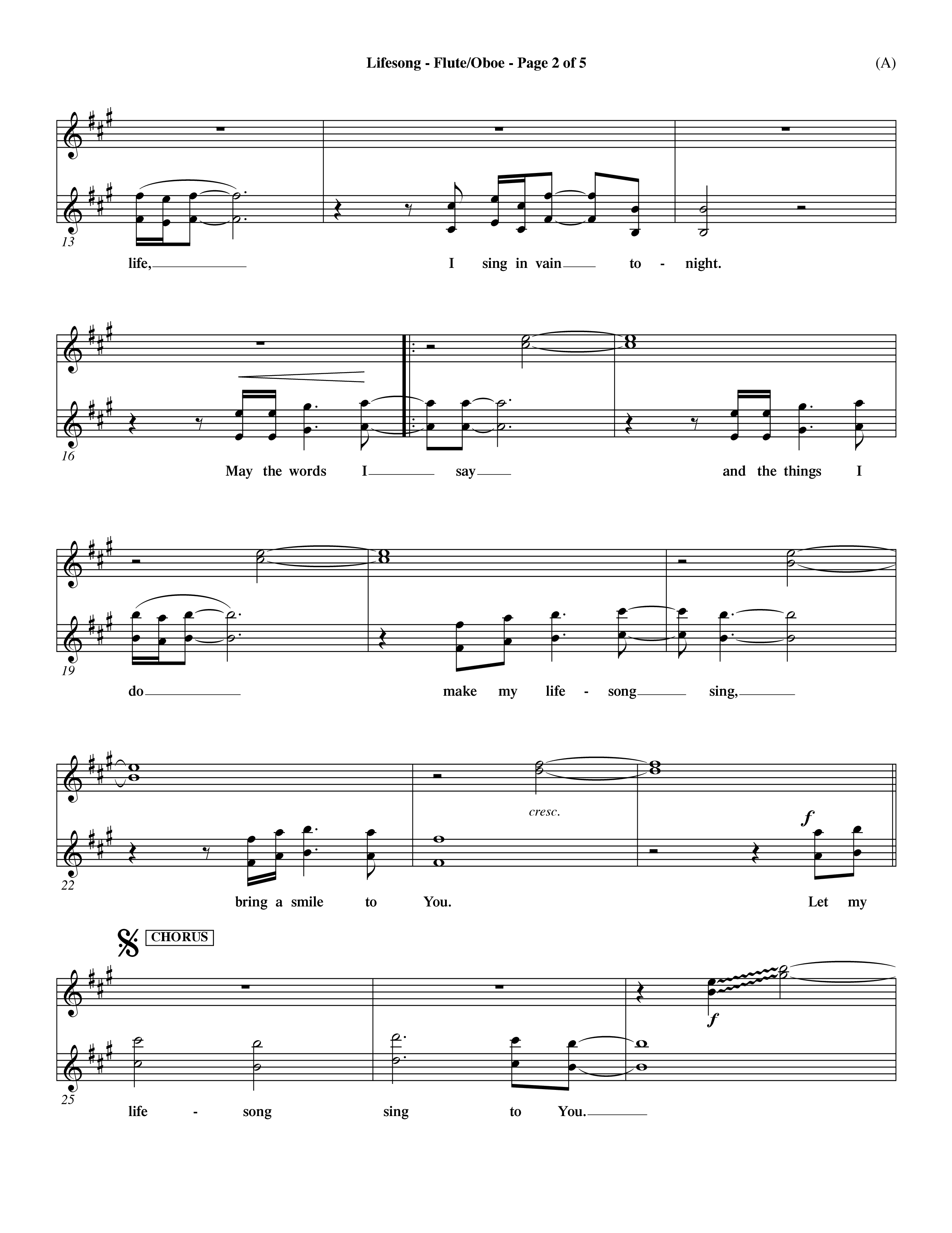 Lifesong (Choral Anthem SATB) Flute/Oboe (Word Music Choral / Orch. Dave Williamson)