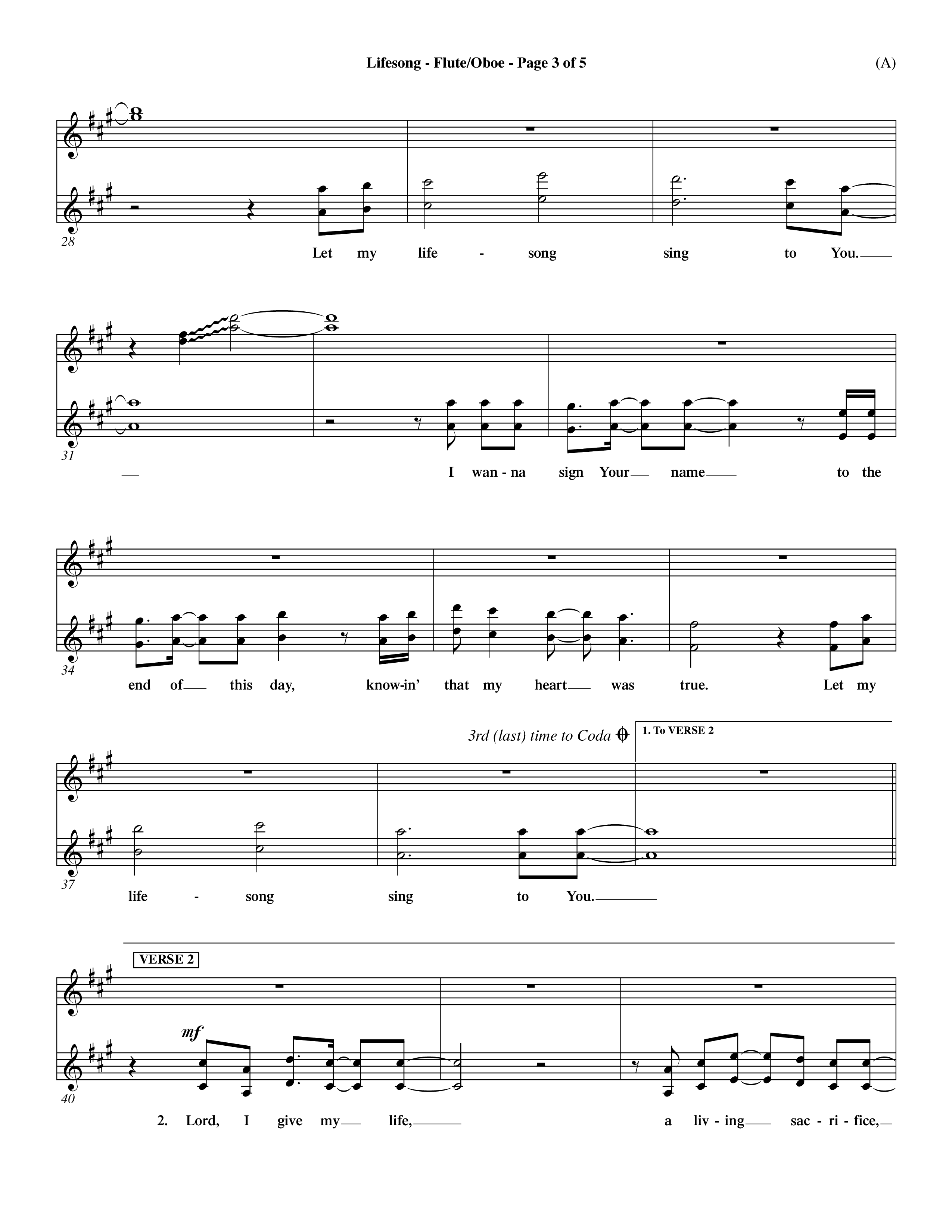 Lifesong (Choral Anthem SATB) Flute/Oboe (Word Music Choral / Orch. Dave Williamson)