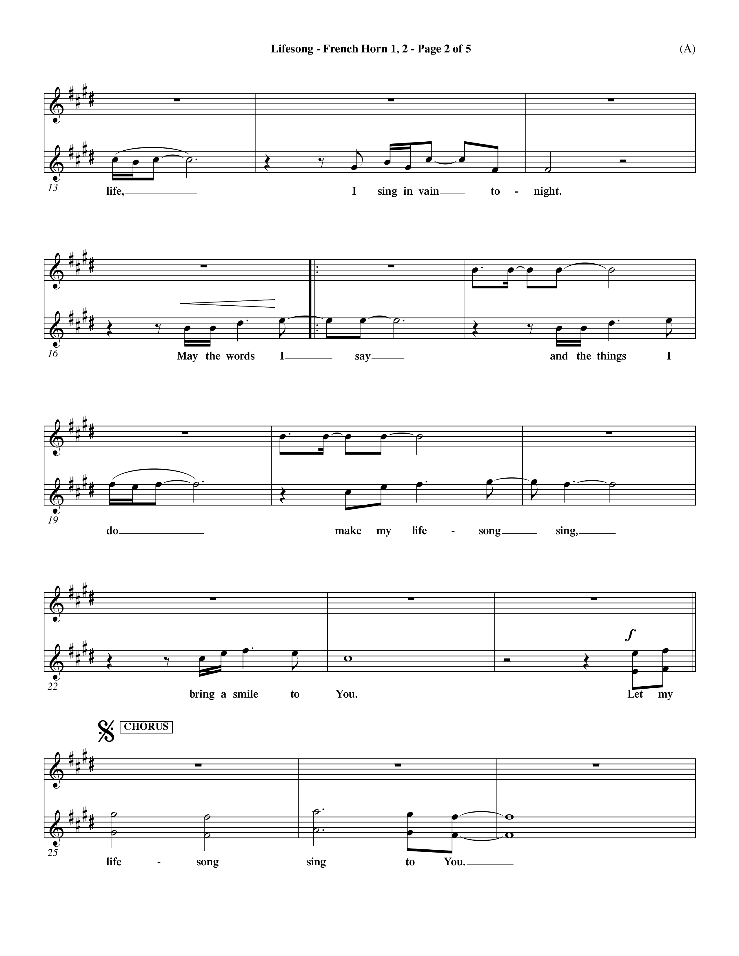 Lifesong (Choral Anthem SATB) French Horn (Word Music Choral / Orch. Dave Williamson)