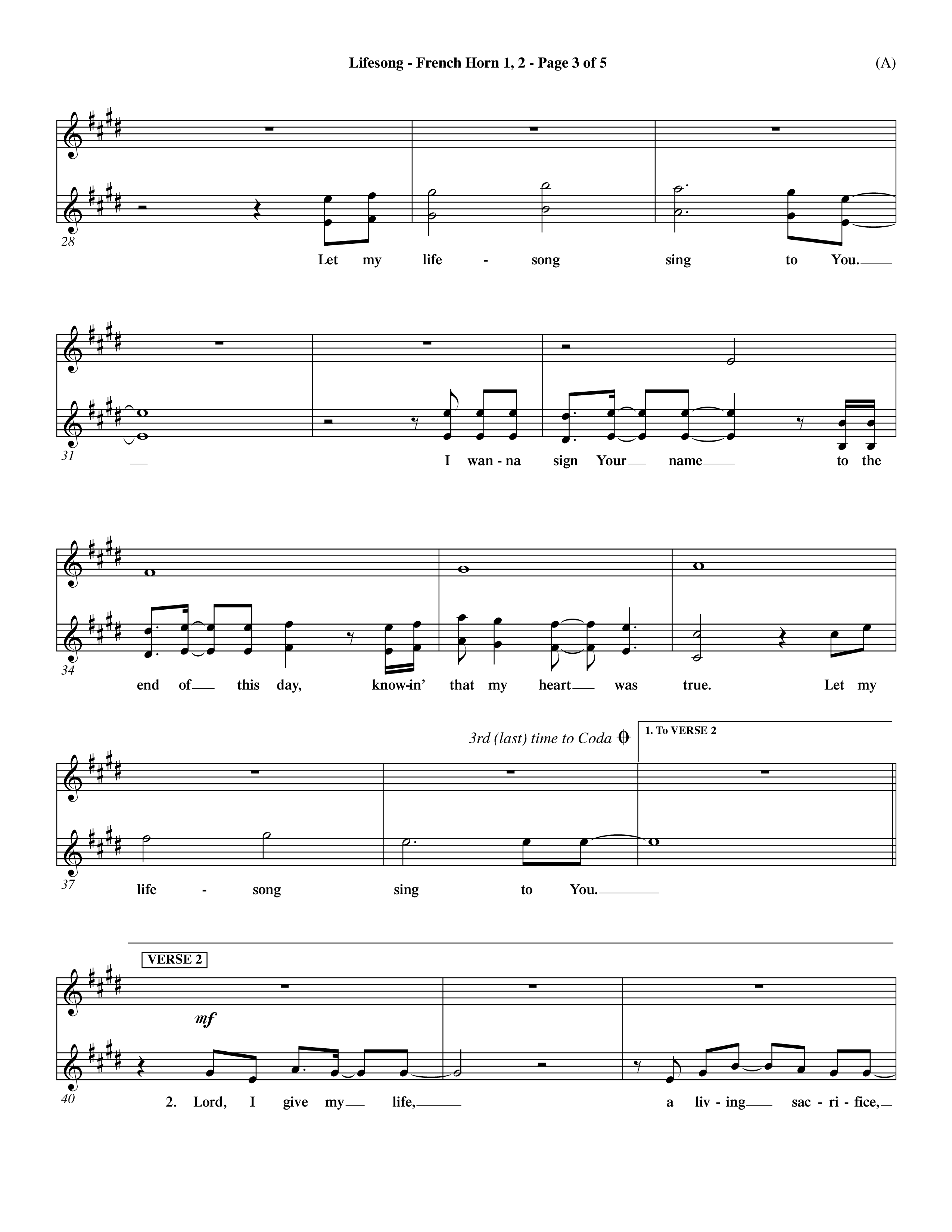 Lifesong (Choral Anthem SATB) French Horn (Word Music Choral / Orch. Dave Williamson)