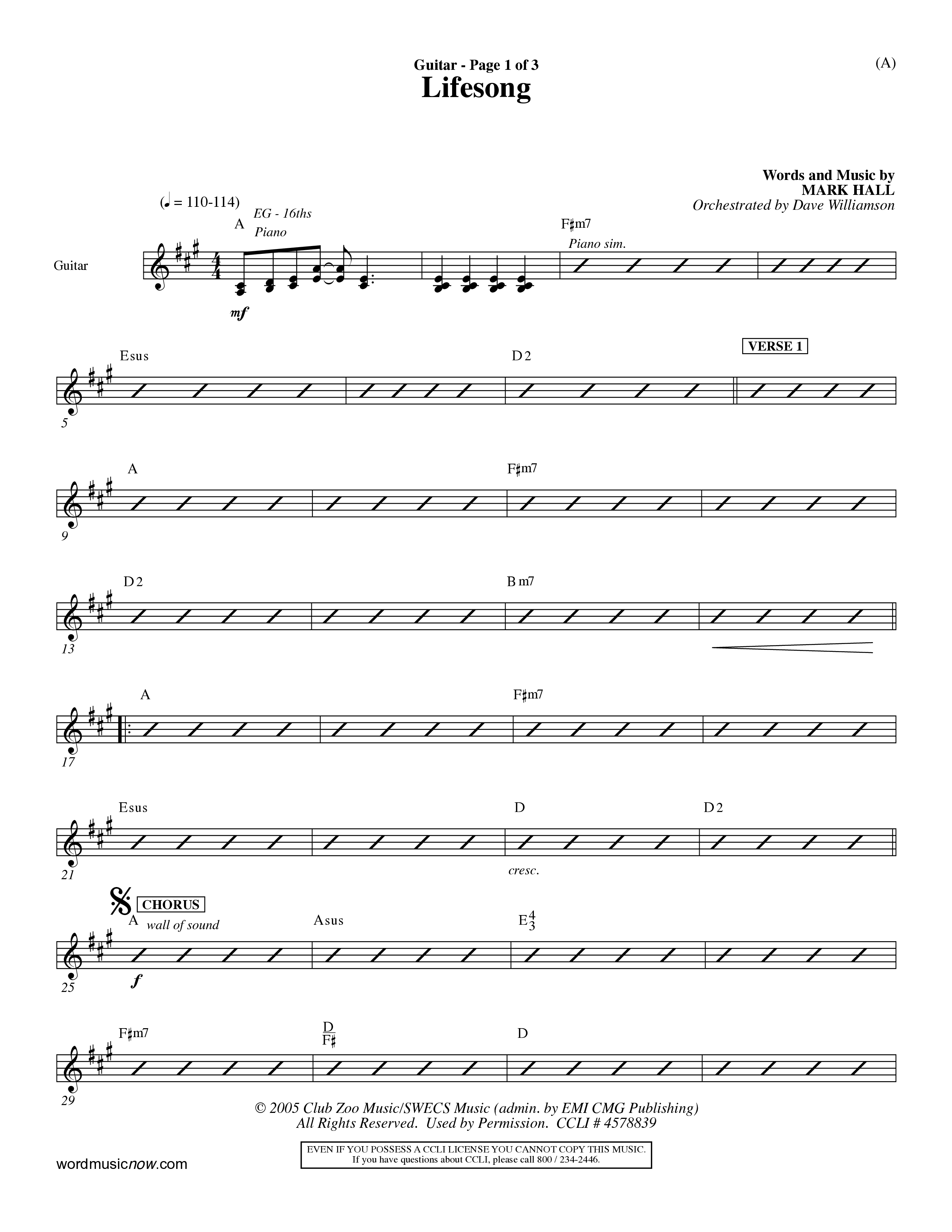 Lifesong (Choral Anthem SATB) Guitar (Word Music Choral / Orch. Dave Williamson)