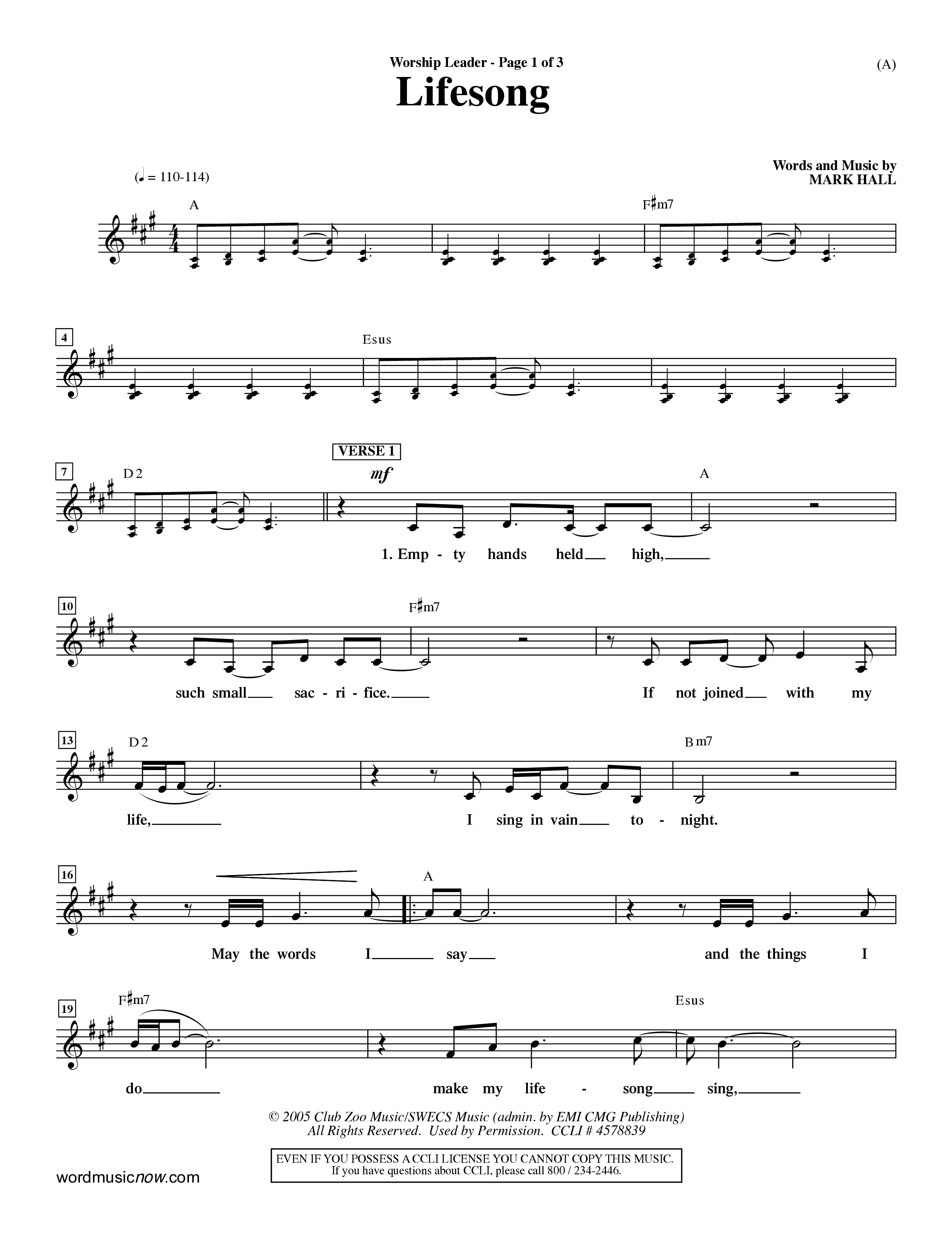 Lifesong (Choral Anthem SATB) Rhythm Pack (Word Music Choral / Orch. Dave Williamson)