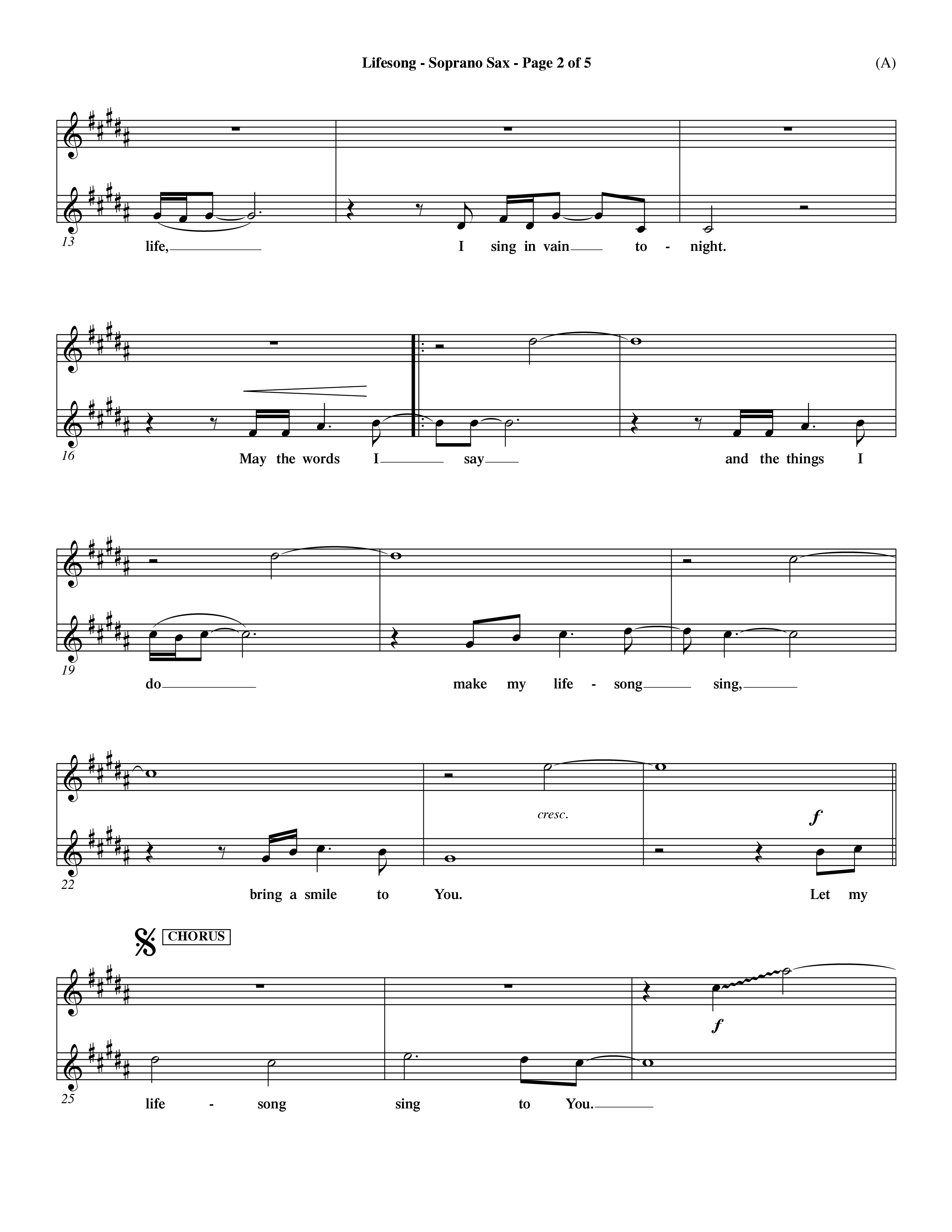 Lifesong (Choral Anthem SATB) Saxophone (Word Music Choral / Orch. Dave Williamson)