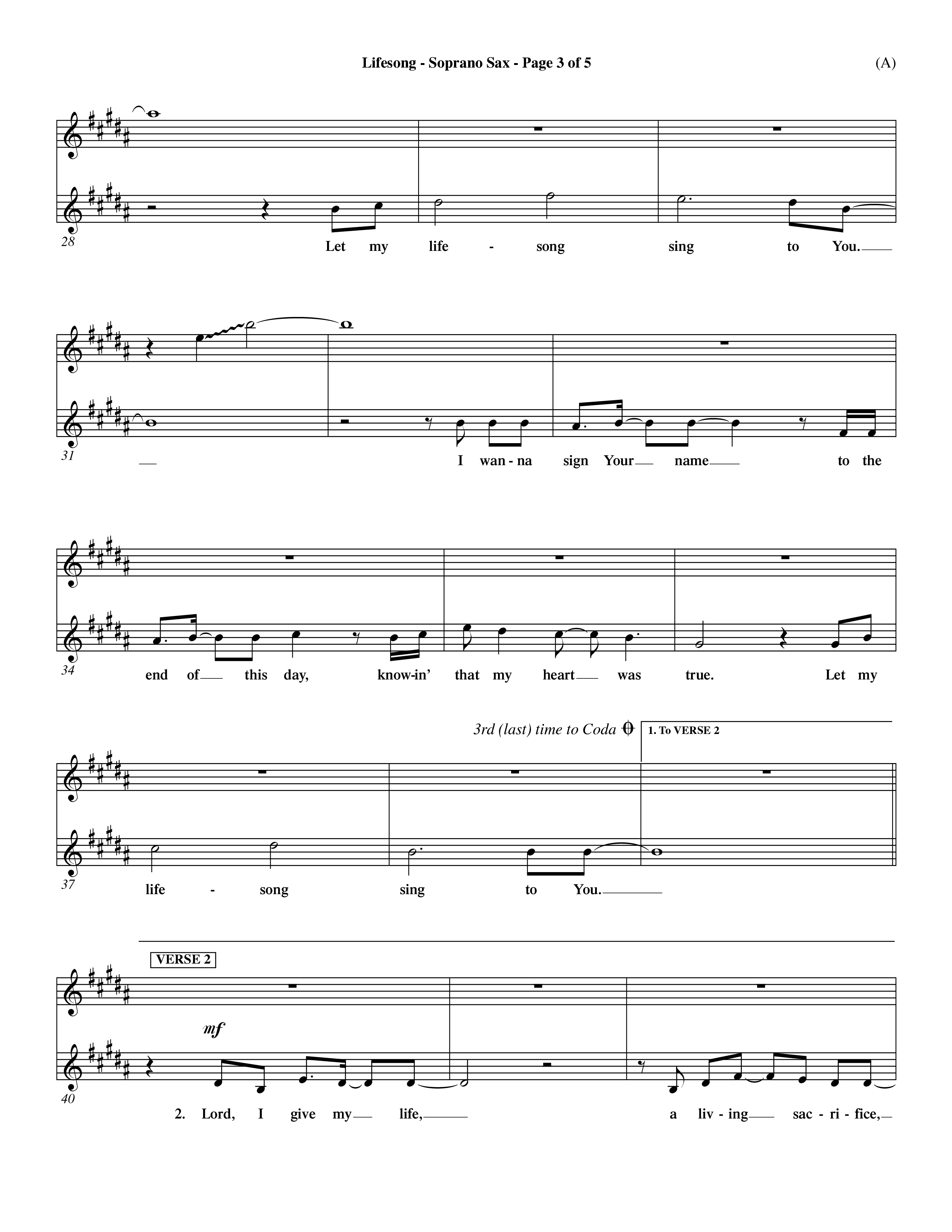 Lifesong (Choral Anthem SATB) Saxophone (Word Music Choral / Orch. Dave Williamson)