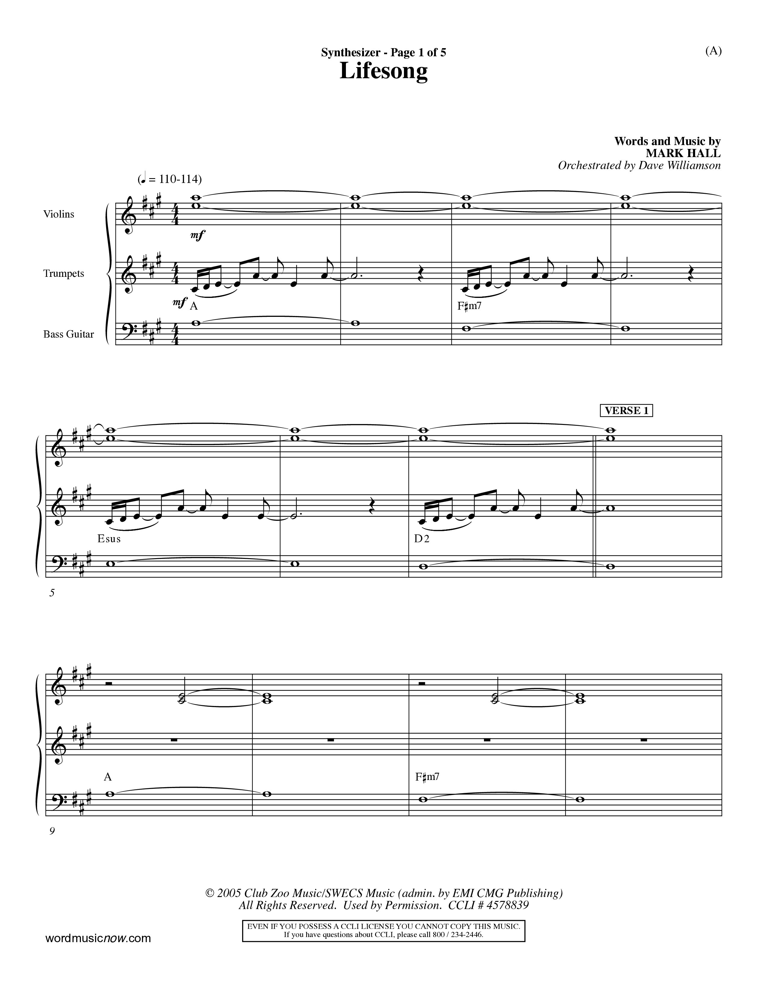 Lifesong (Choral Anthem SATB) Synth (Word Music Choral / Orch. Dave Williamson)