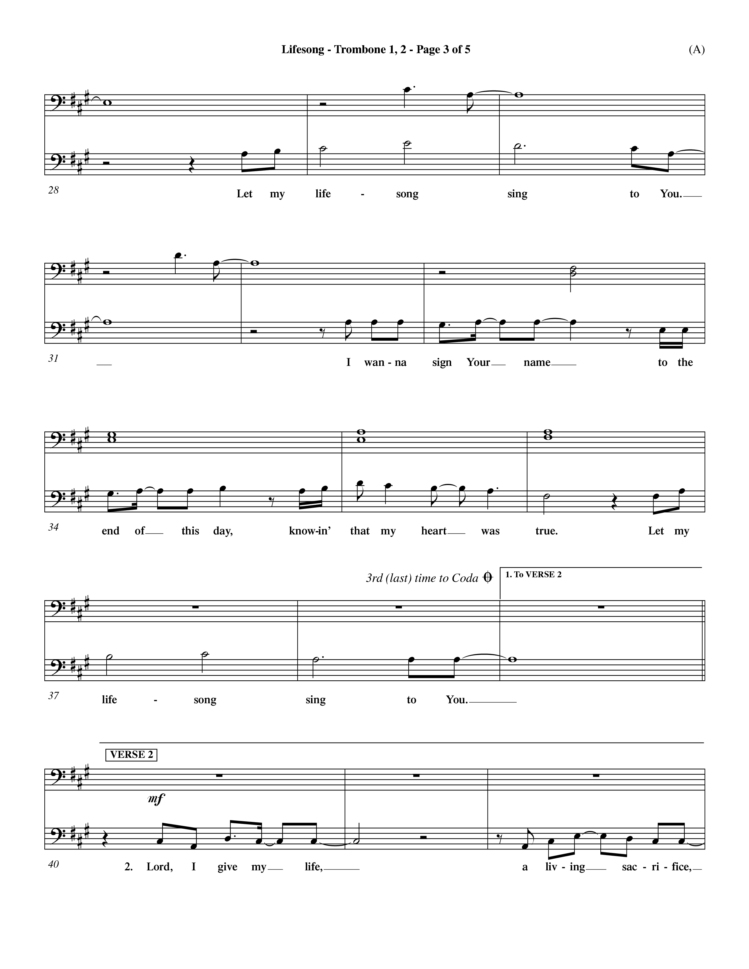 Lifesong (Choral Anthem SATB) Trombone 1/2 (Word Music Choral / Orch. Dave Williamson)
