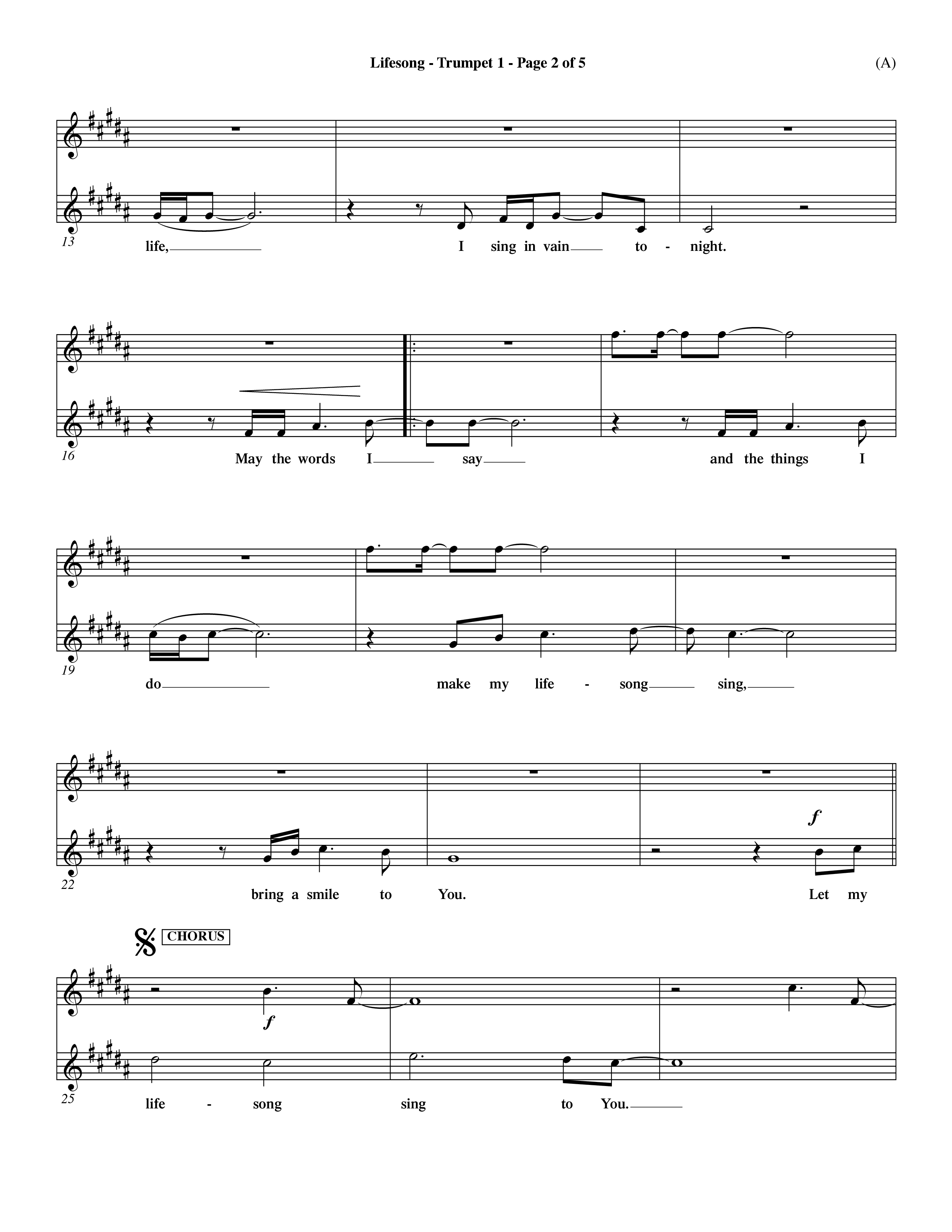 Lifesong (Choral Anthem SATB) Trumpet 1 (Word Music Choral / Orch. Dave Williamson)