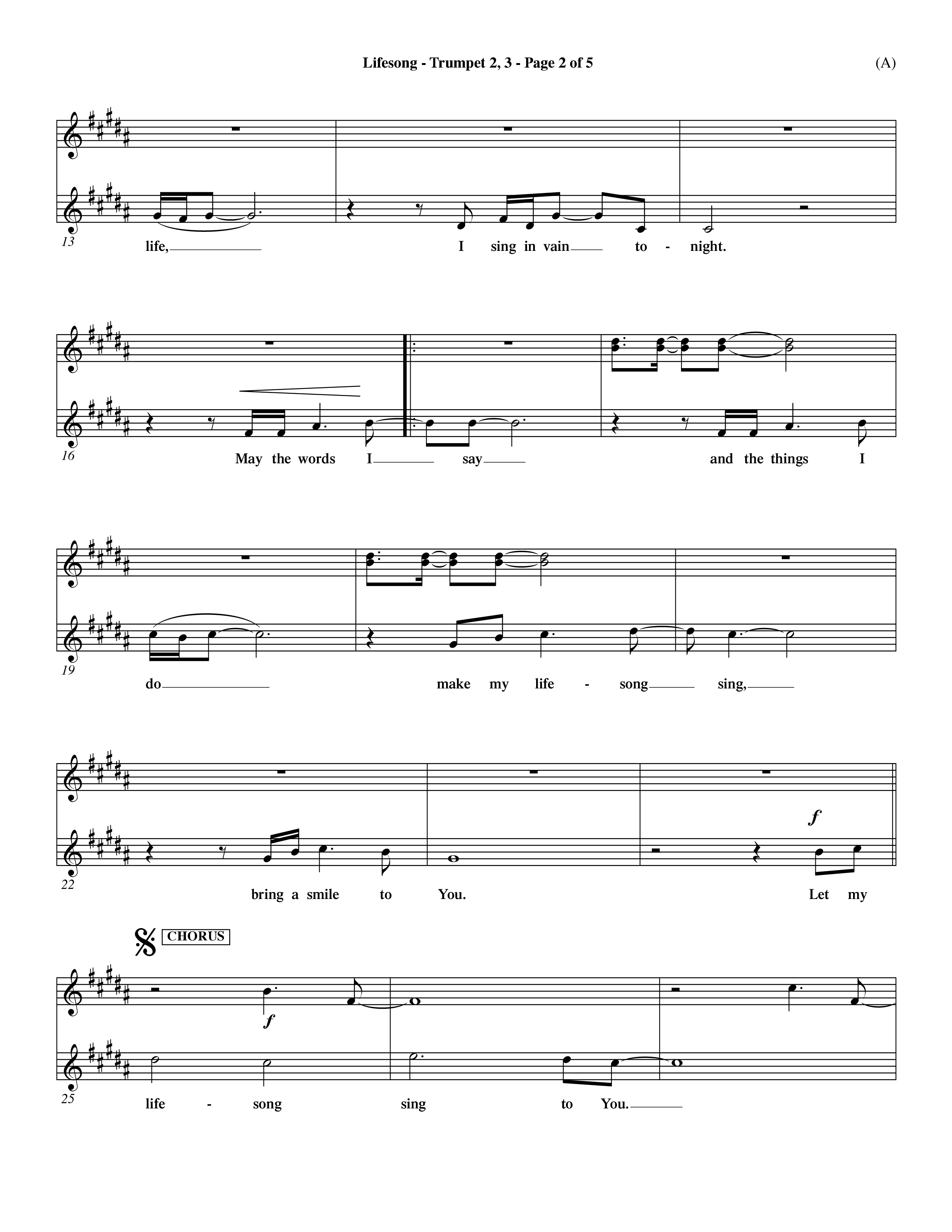 Lifesong (Choral Anthem SATB) Trumpet 2/3 (Word Music Choral / Orch. Dave Williamson)