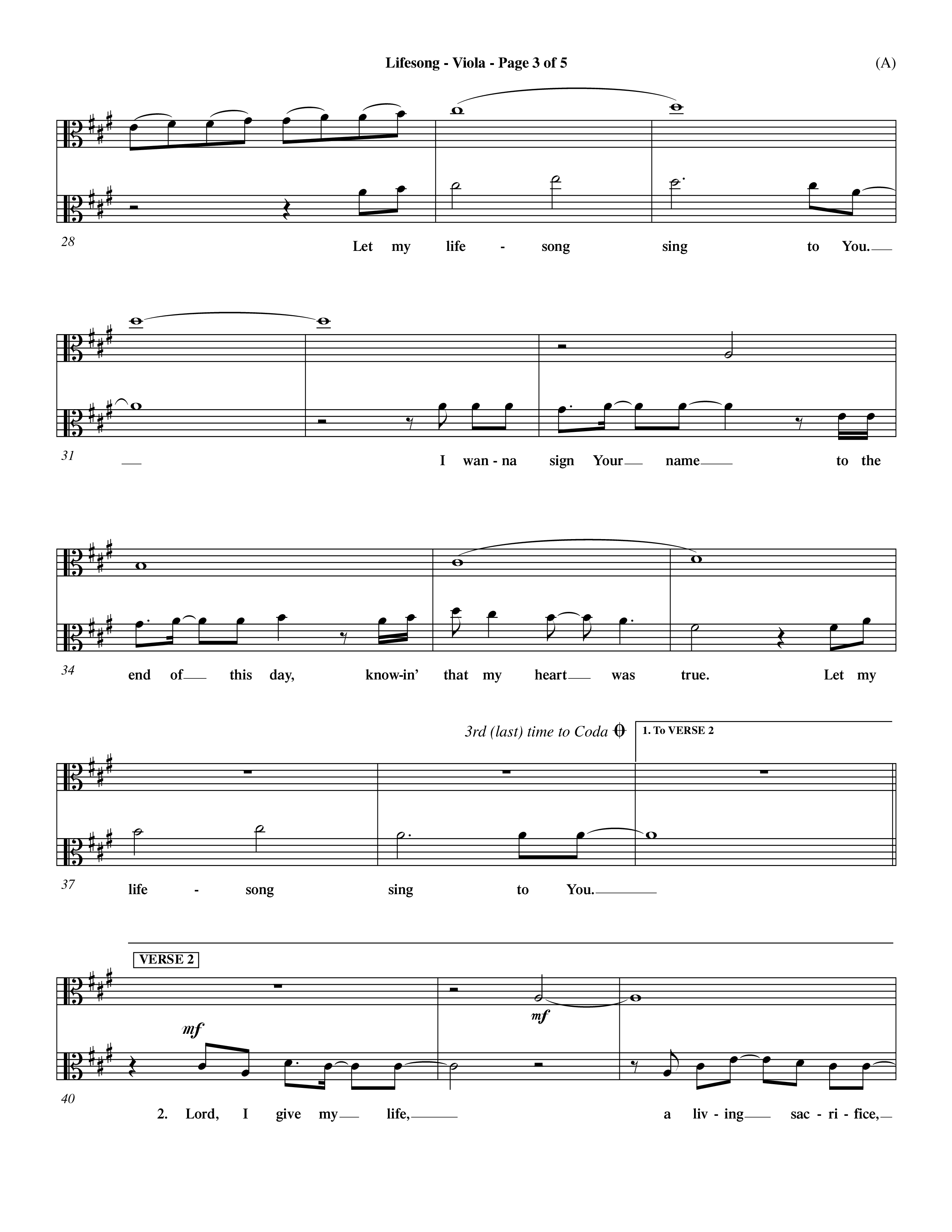 Lifesong (Choral Anthem SATB) Viola (Word Music Choral / Orch. Dave Williamson)