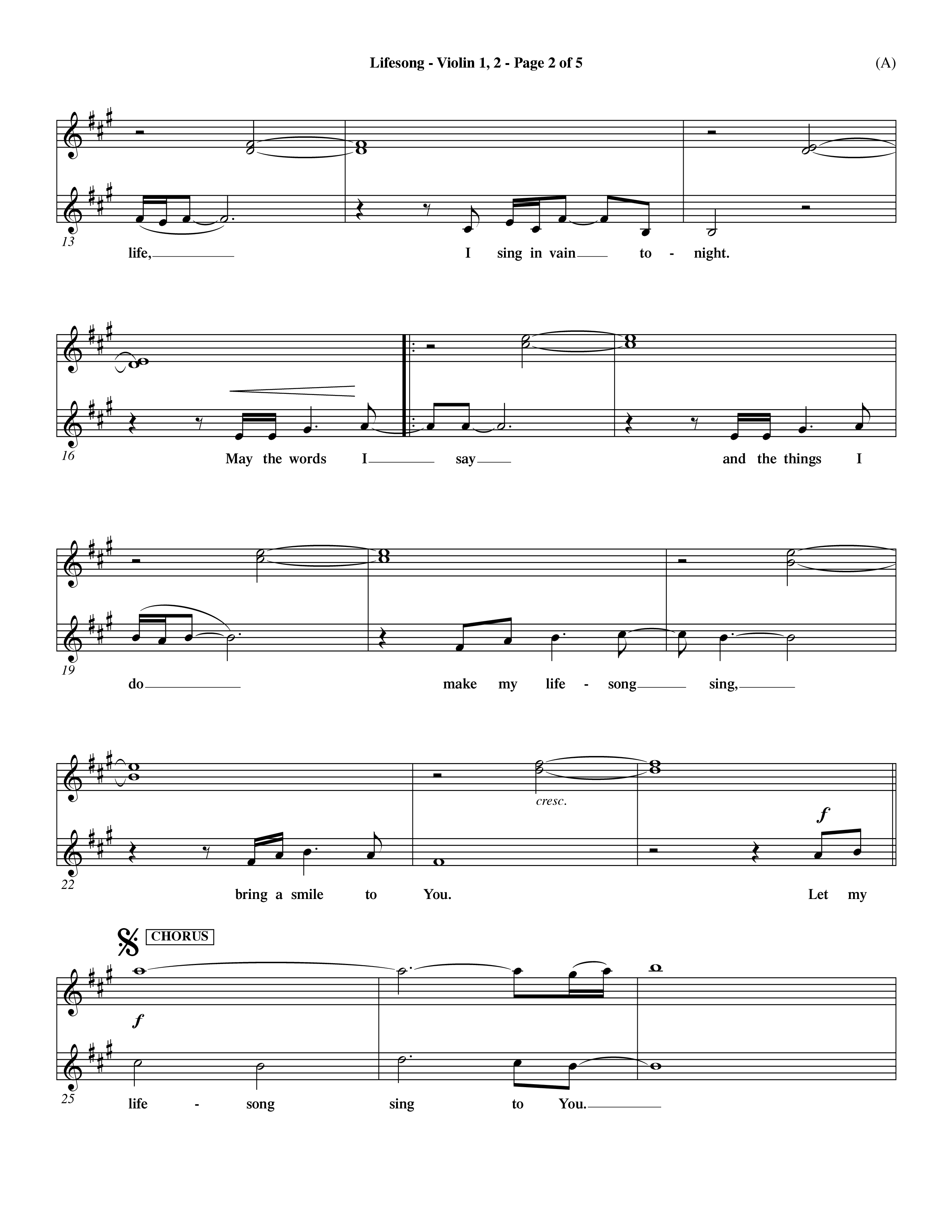 Lifesong (Choral Anthem SATB) Violin 1/2 (Word Music Choral / Orch. Dave Williamson)