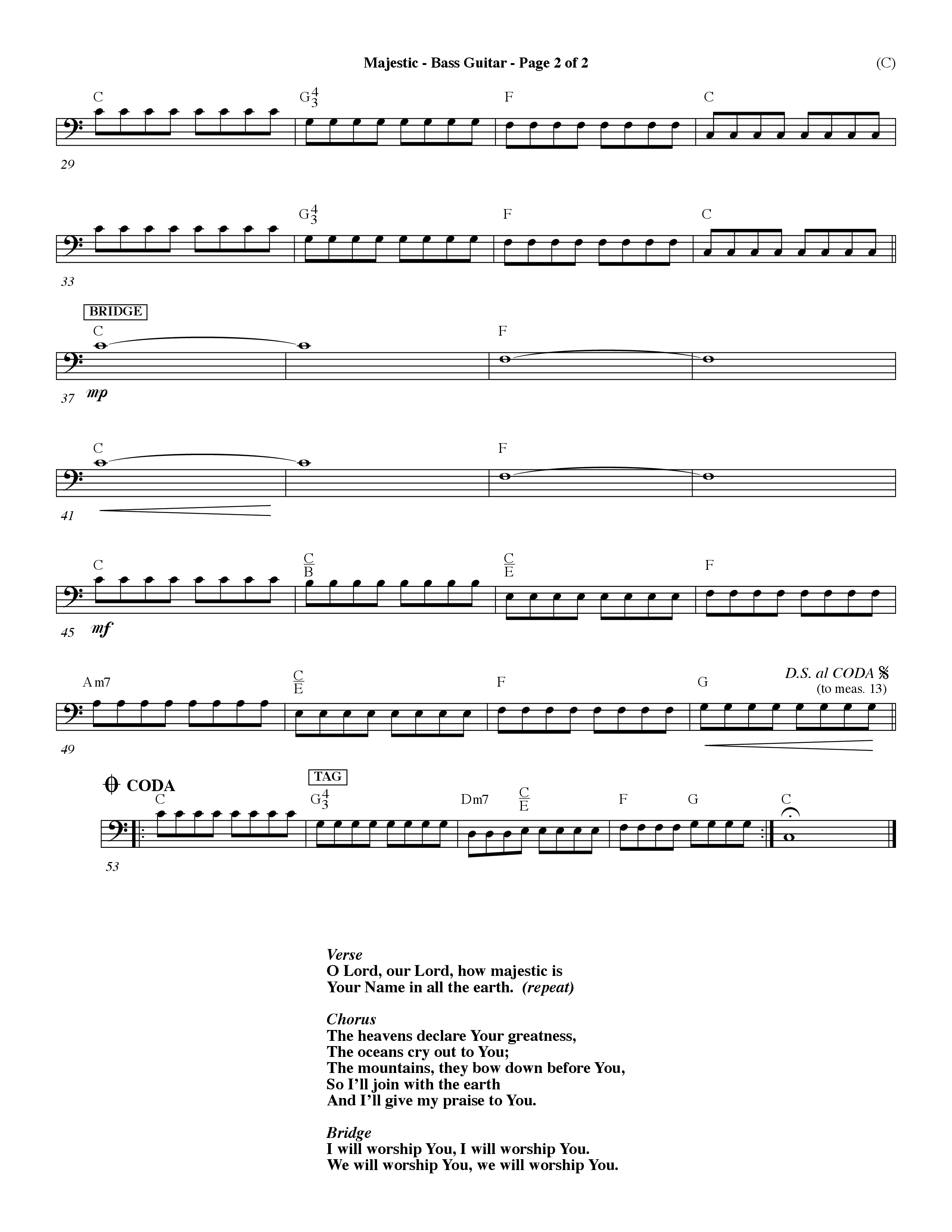 Majestic (Choral Anthem SATB) Bass Guitar (Word Music Choral / Orch. Dave Williamson)