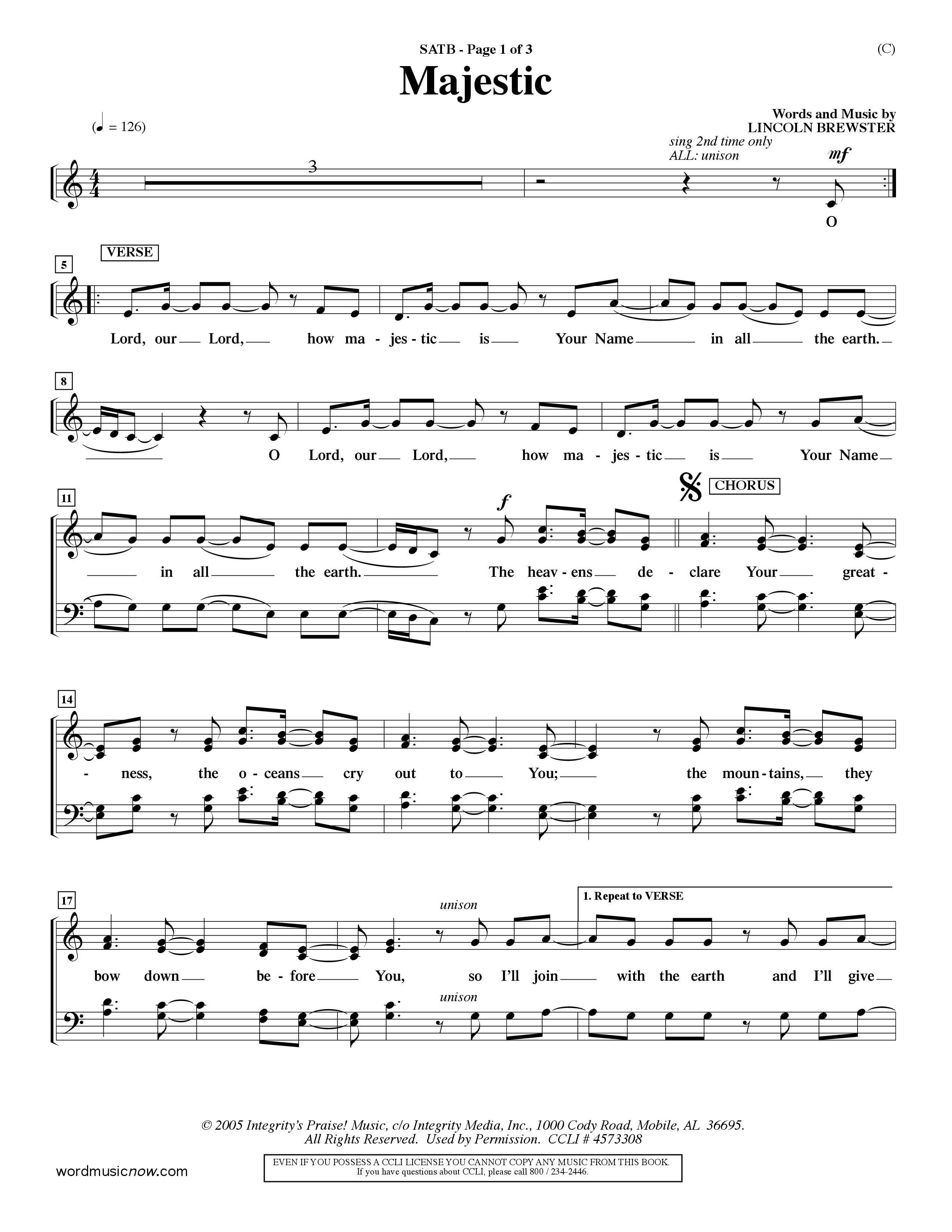Majestic (Choral Anthem SATB) Choir Sheet (SATB) (Word Music Choral / Orch. Dave Williamson)