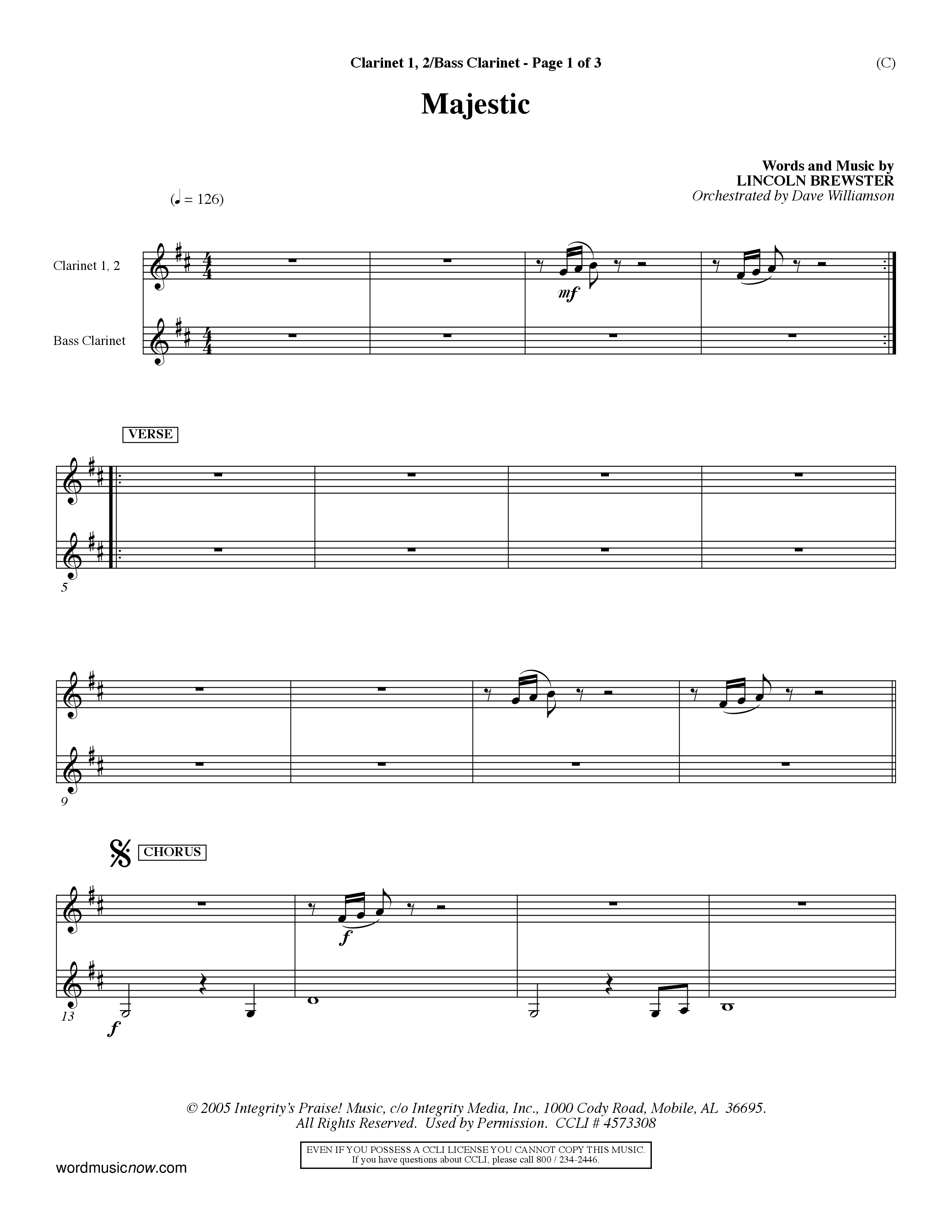 Majestic (Choral Anthem SATB) Clarinet 1/2, Bass Clarinet (Word Music Choral / Orch. Dave Williamson)