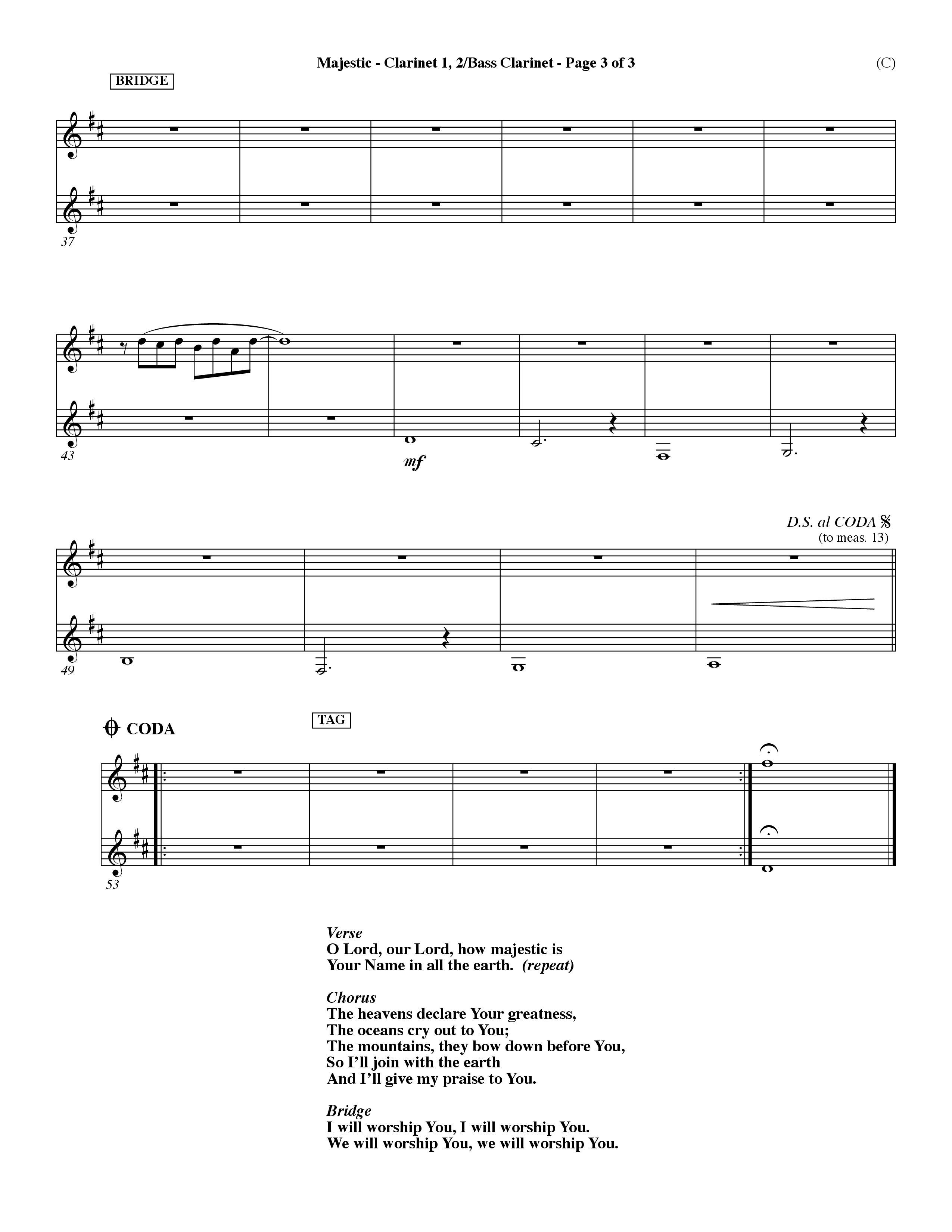 Majestic (Choral Anthem SATB) Clarinet 1/2, Bass Clarinet (Word Music Choral / Orch. Dave Williamson)