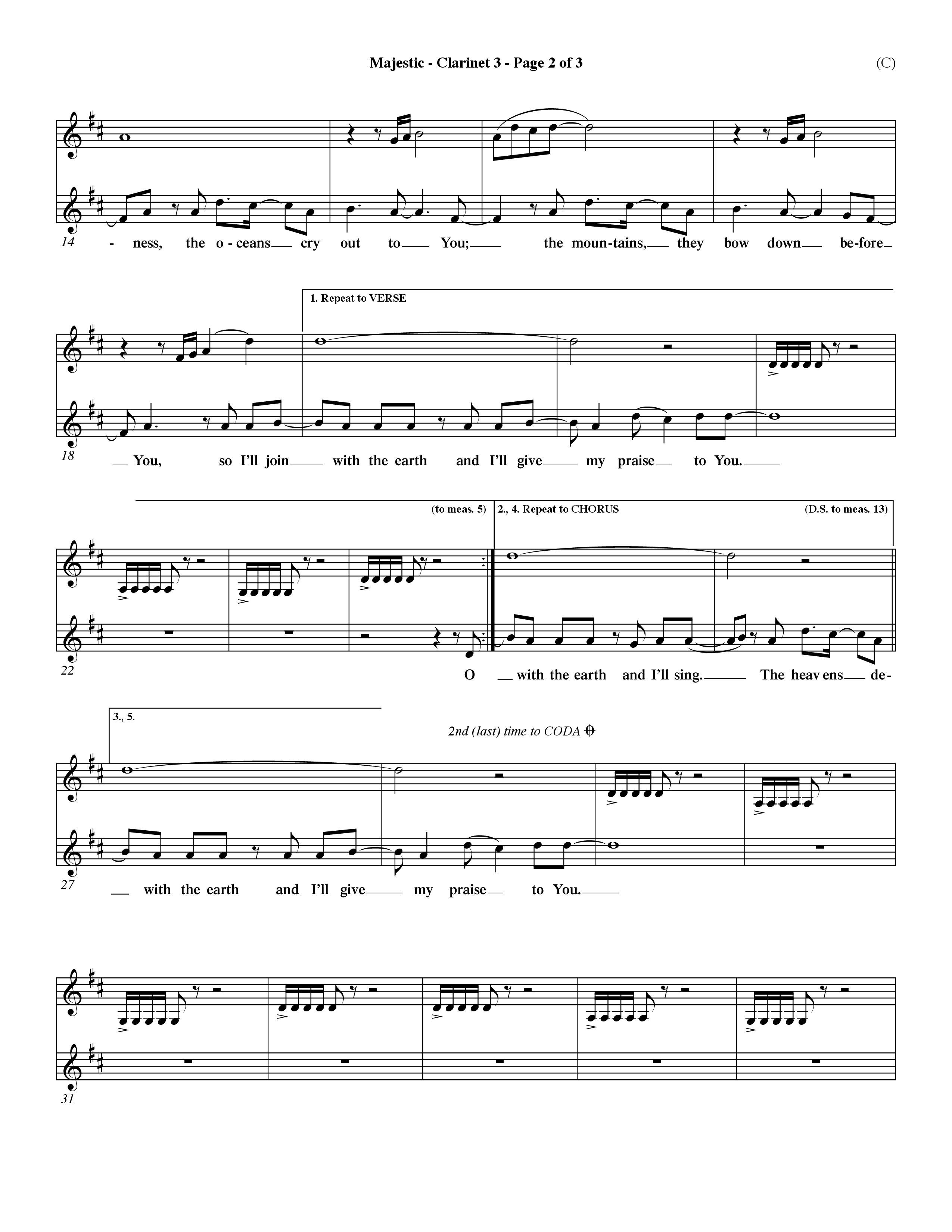 Majestic (Choral Anthem SATB) Clarinet 3 (Word Music Choral / Orch. Dave Williamson)