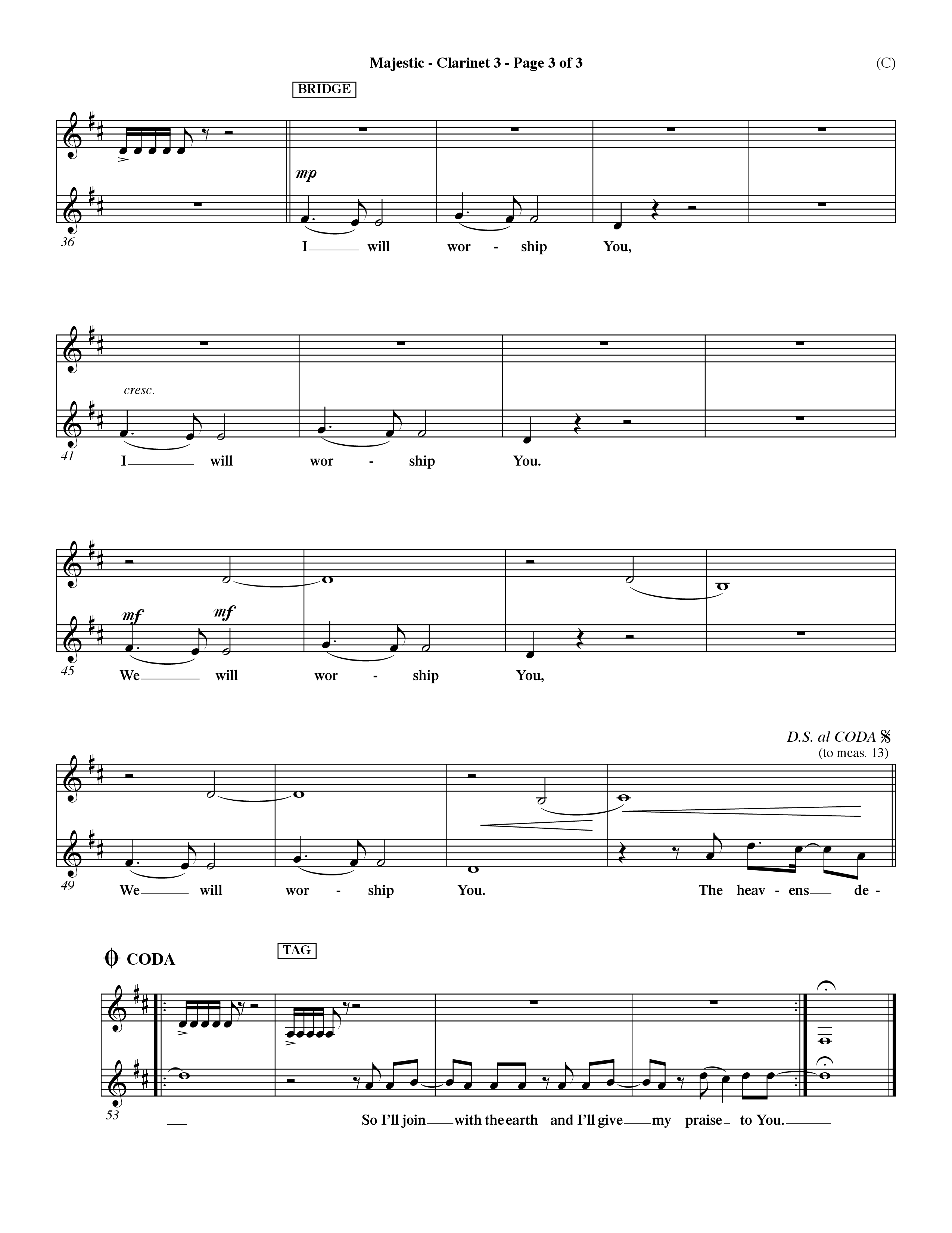 Majestic (Choral Anthem SATB) Clarinet 3 (Word Music Choral / Orch. Dave Williamson)