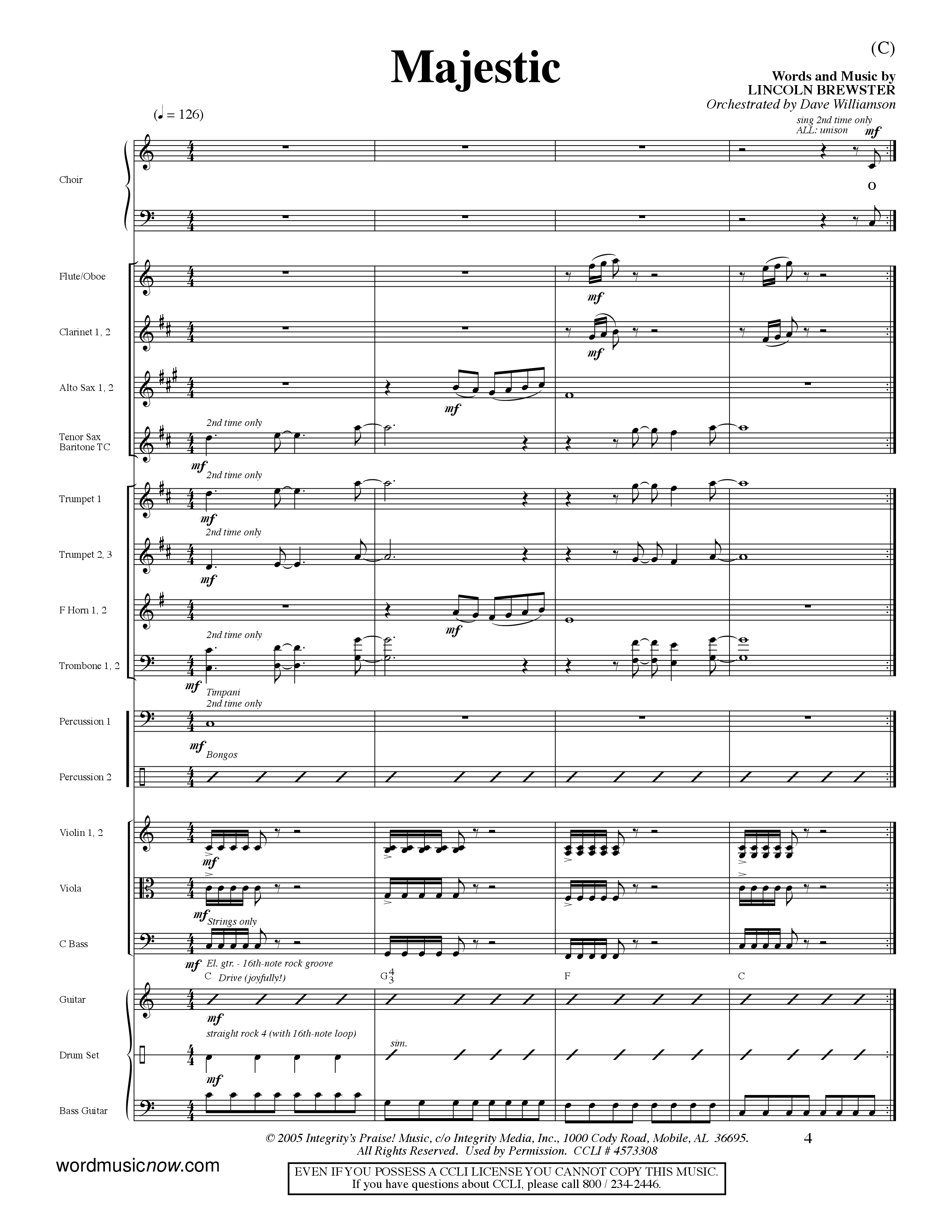 Majestic (Choral Anthem SATB) Orchestration (Word Music Choral / Orch. Dave Williamson)