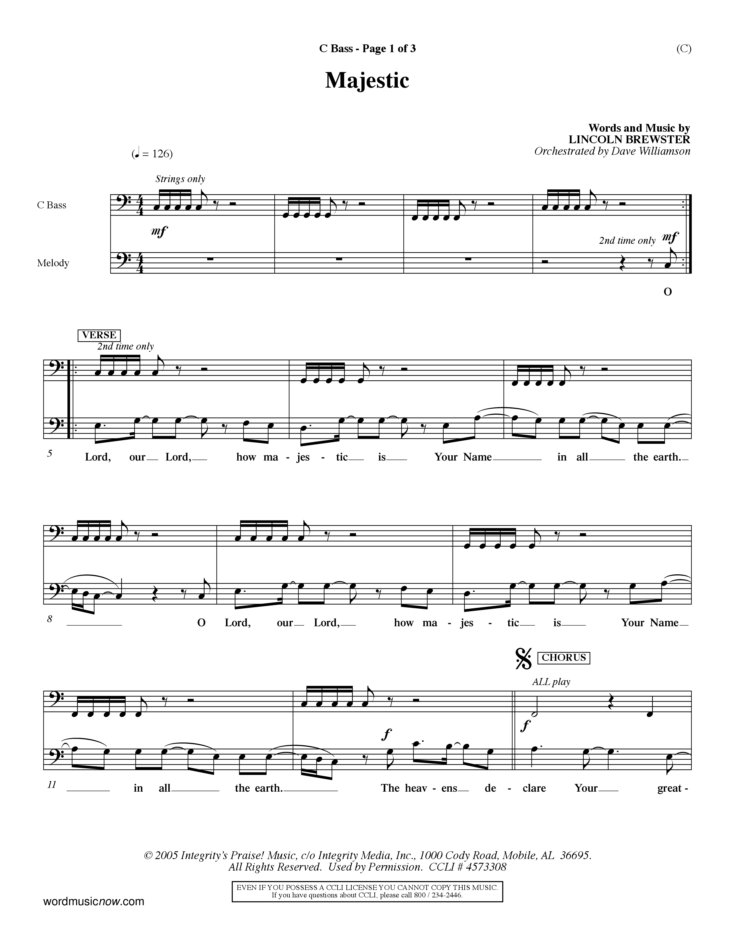 Majestic (Choral Anthem SATB) Contrabass (Word Music Choral / Orch. Dave Williamson)