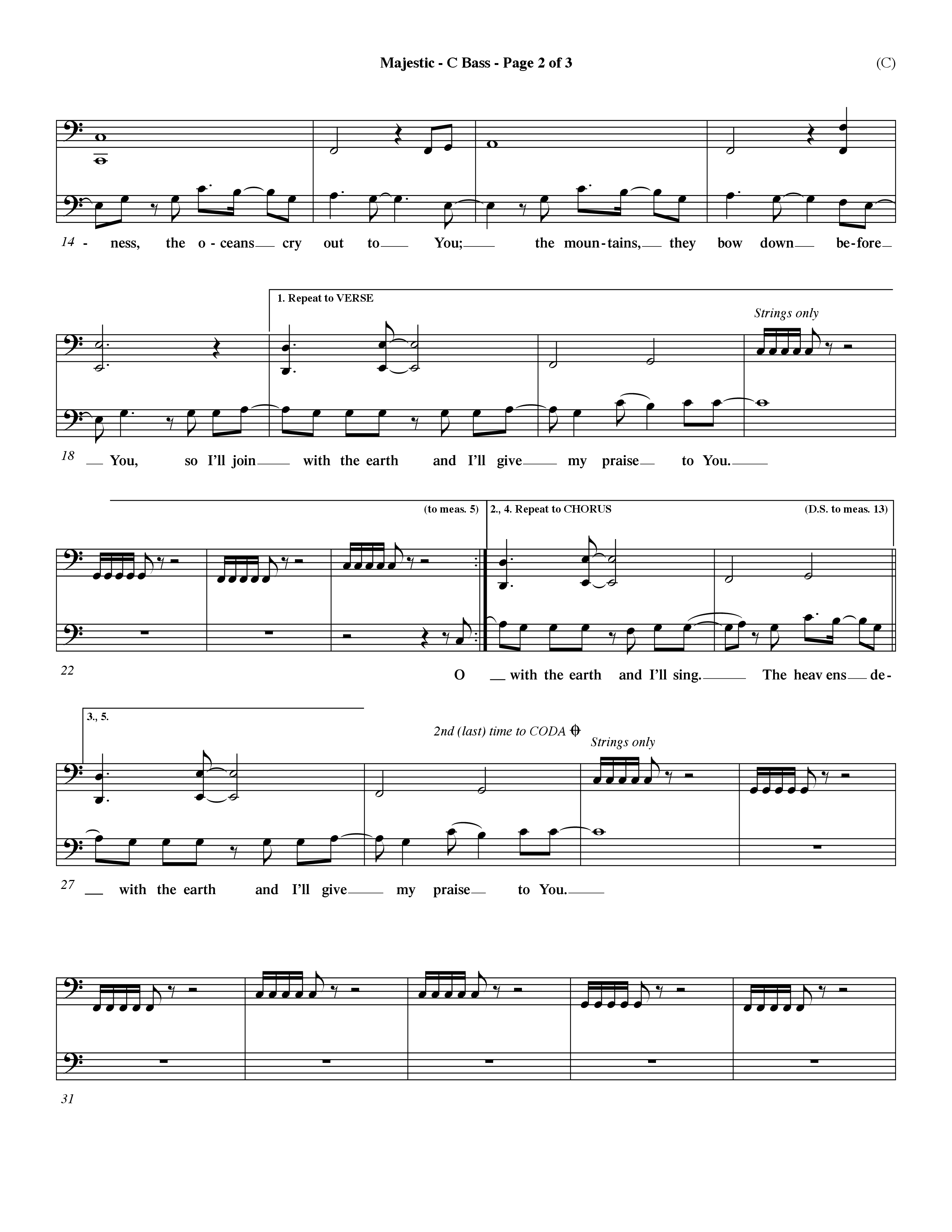 Majestic (Choral Anthem SATB) Contrabass (Word Music Choral / Orch. Dave Williamson)