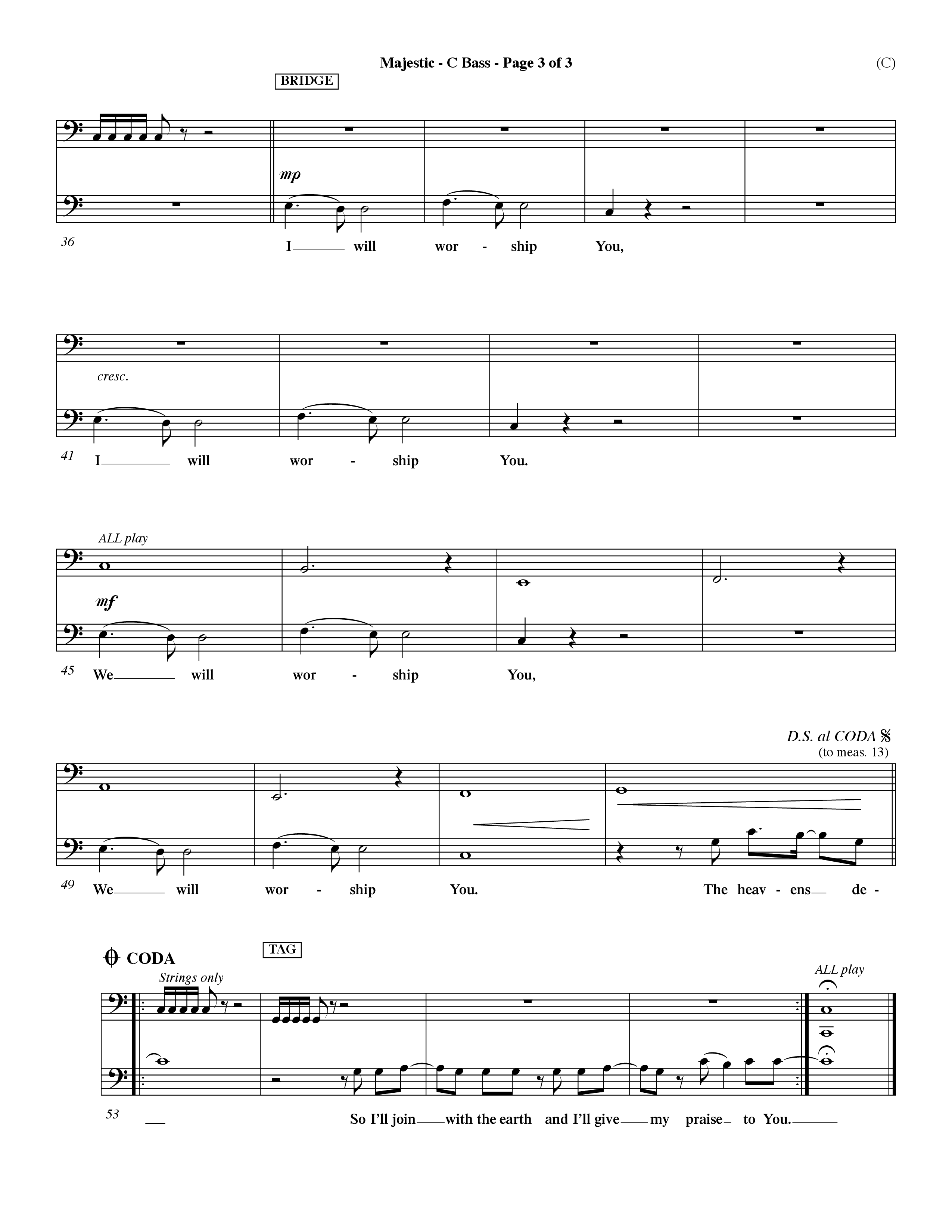 Majestic (Choral Anthem SATB) Contrabass (Word Music Choral / Orch. Dave Williamson)