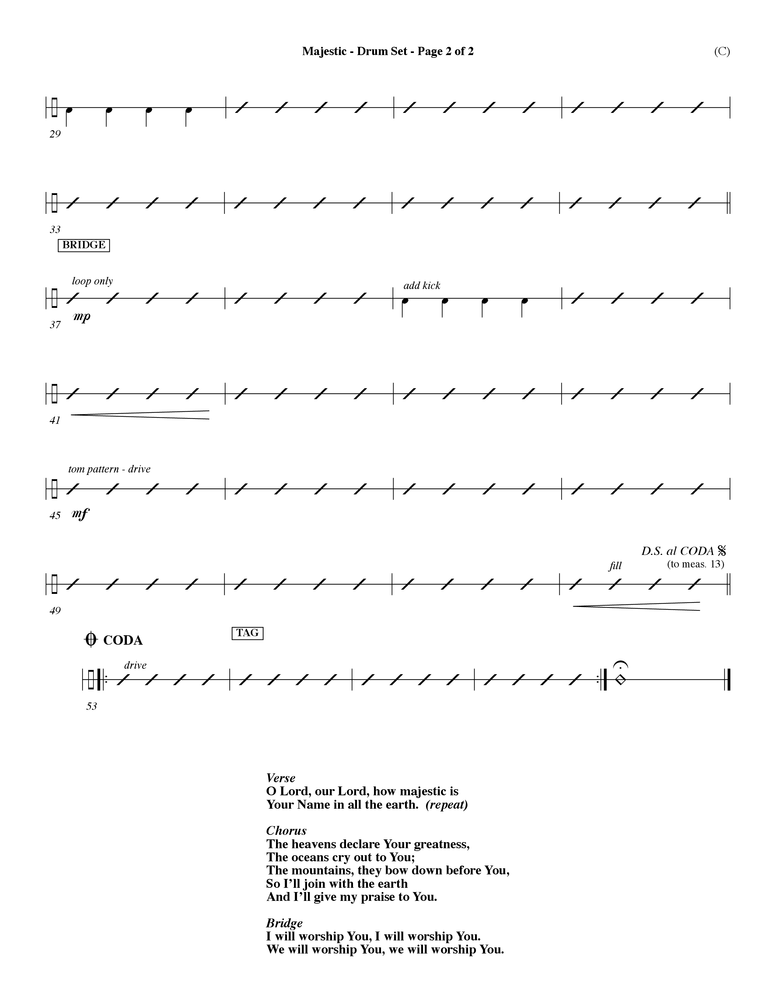 Majestic (Choral Anthem SATB) Drum Set (Word Music Choral / Orch. Dave Williamson)