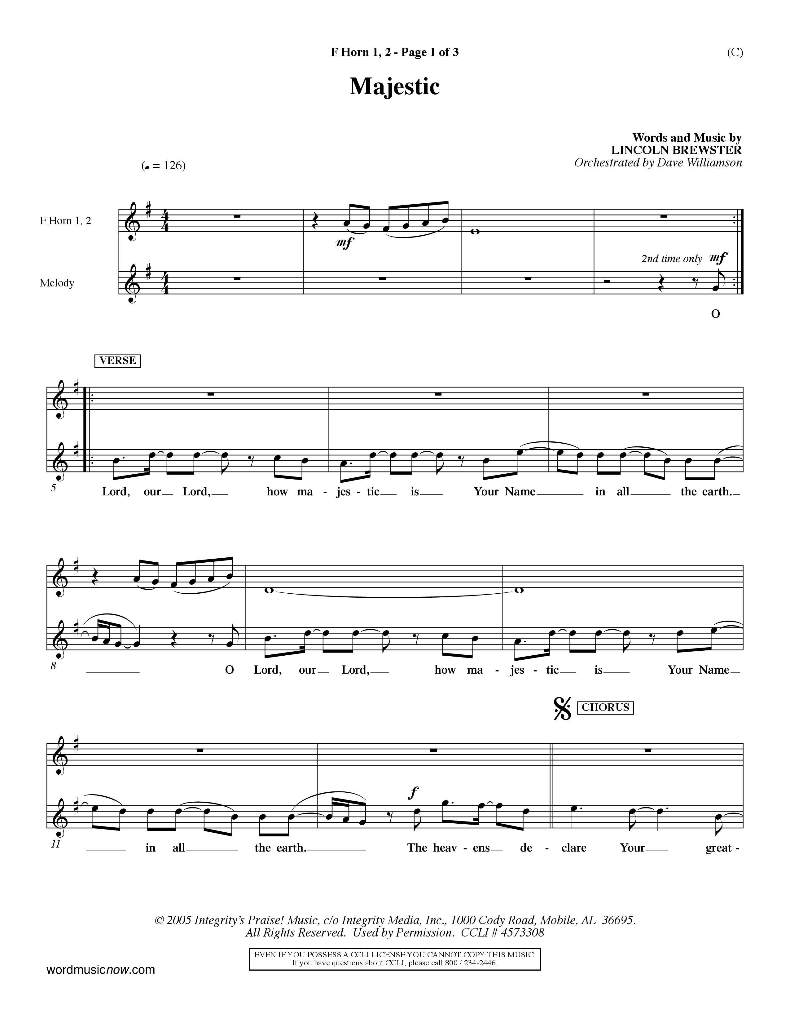 Majestic (Choral Anthem SATB) French Horn (Word Music Choral / Orch. Dave Williamson)