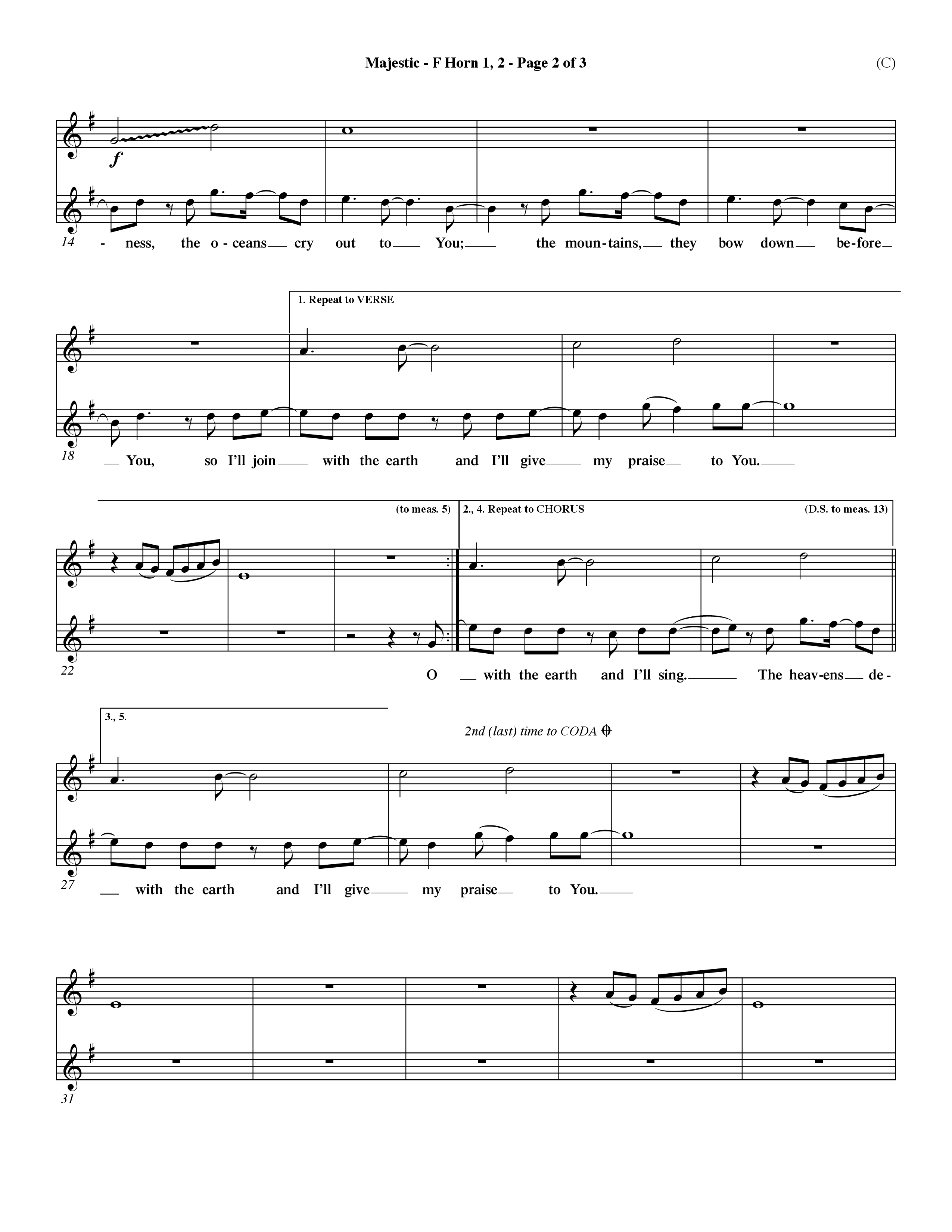 Majestic (Choral Anthem SATB) French Horn (Word Music Choral / Orch. Dave Williamson)