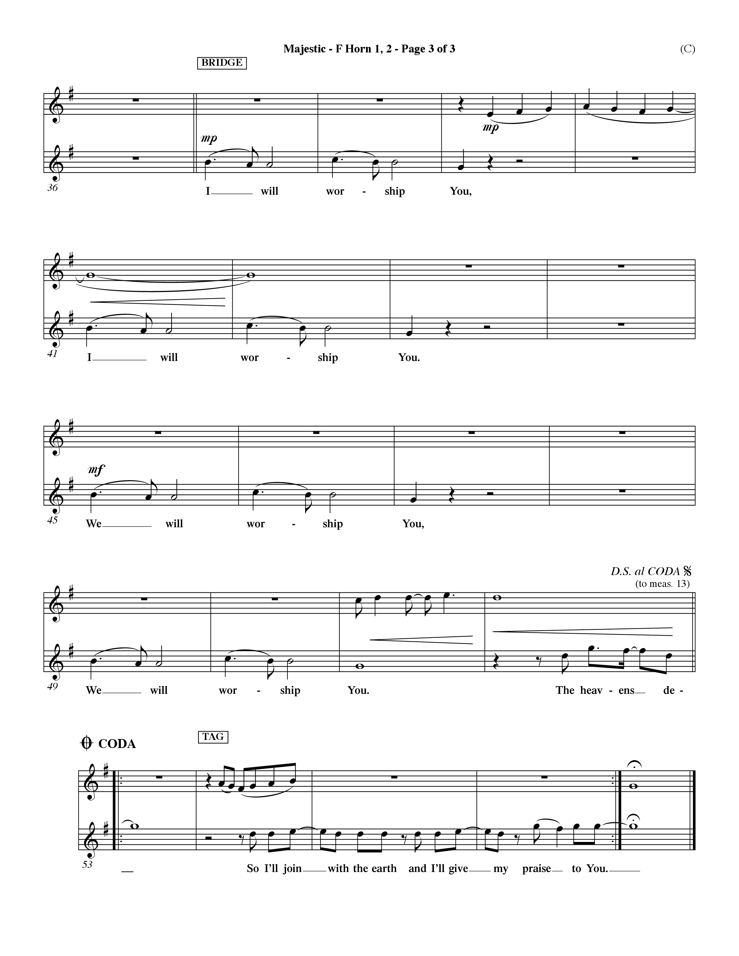 Majestic (Choral Anthem SATB) French Horn (Word Music Choral / Orch. Dave Williamson)