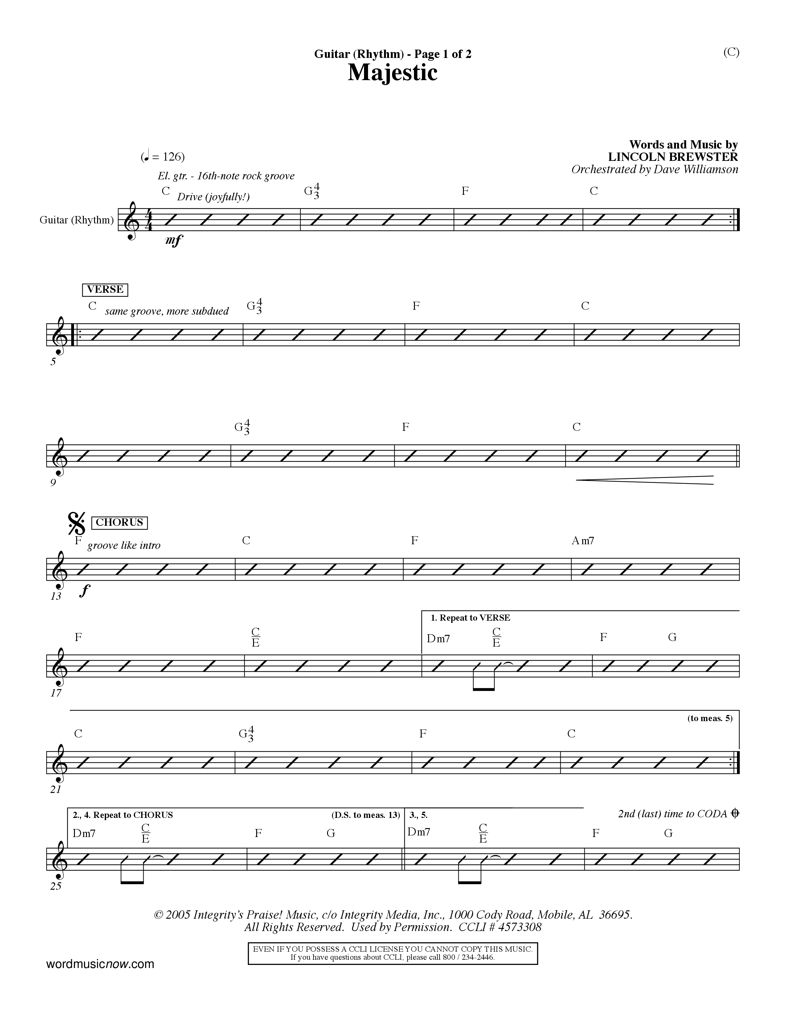 Majestic (Choral Anthem SATB) Guitar (Word Music Choral / Orch. Dave Williamson)