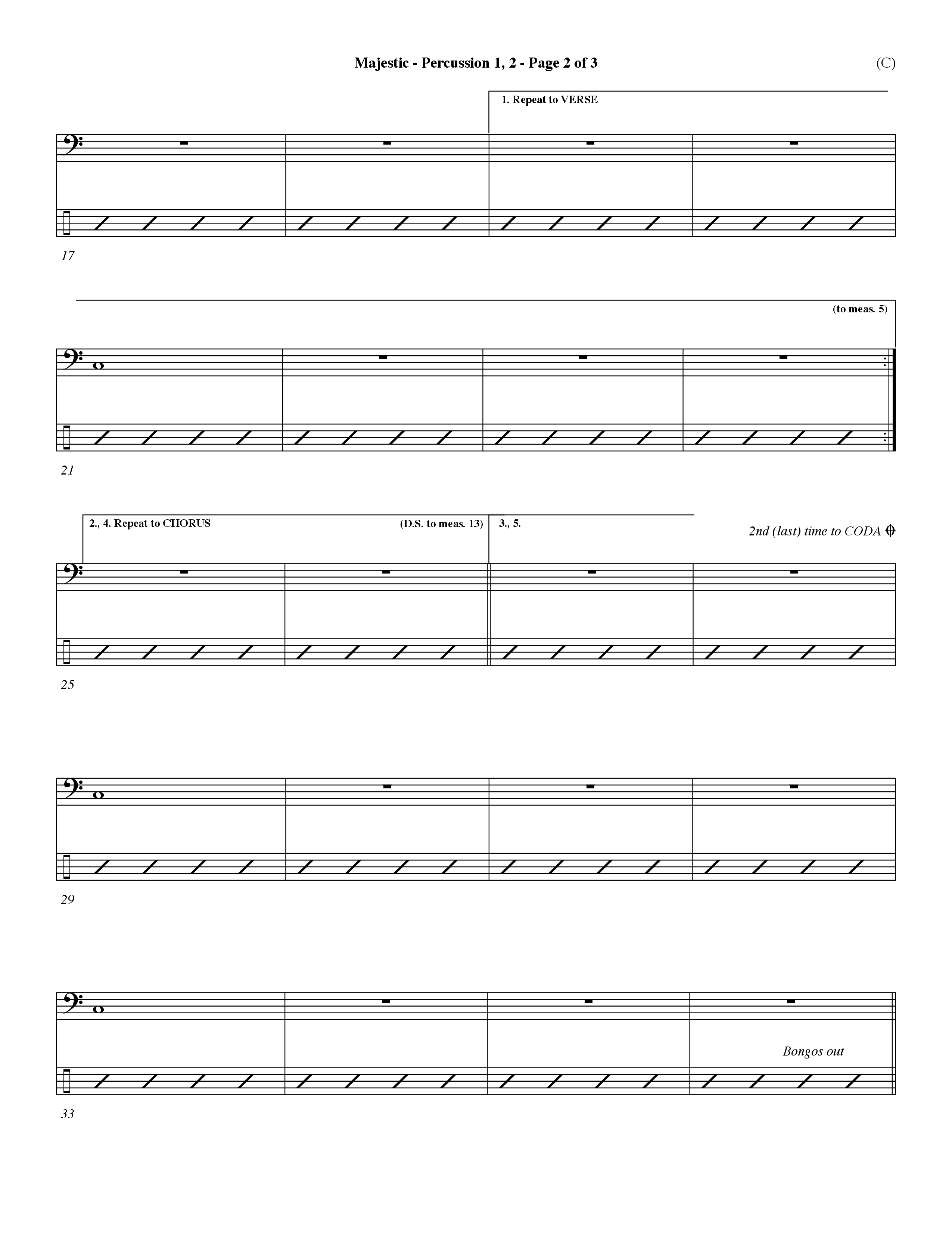 Majestic (Choral Anthem SATB) Percussion 1/2 (Word Music Choral / Orch. Dave Williamson)