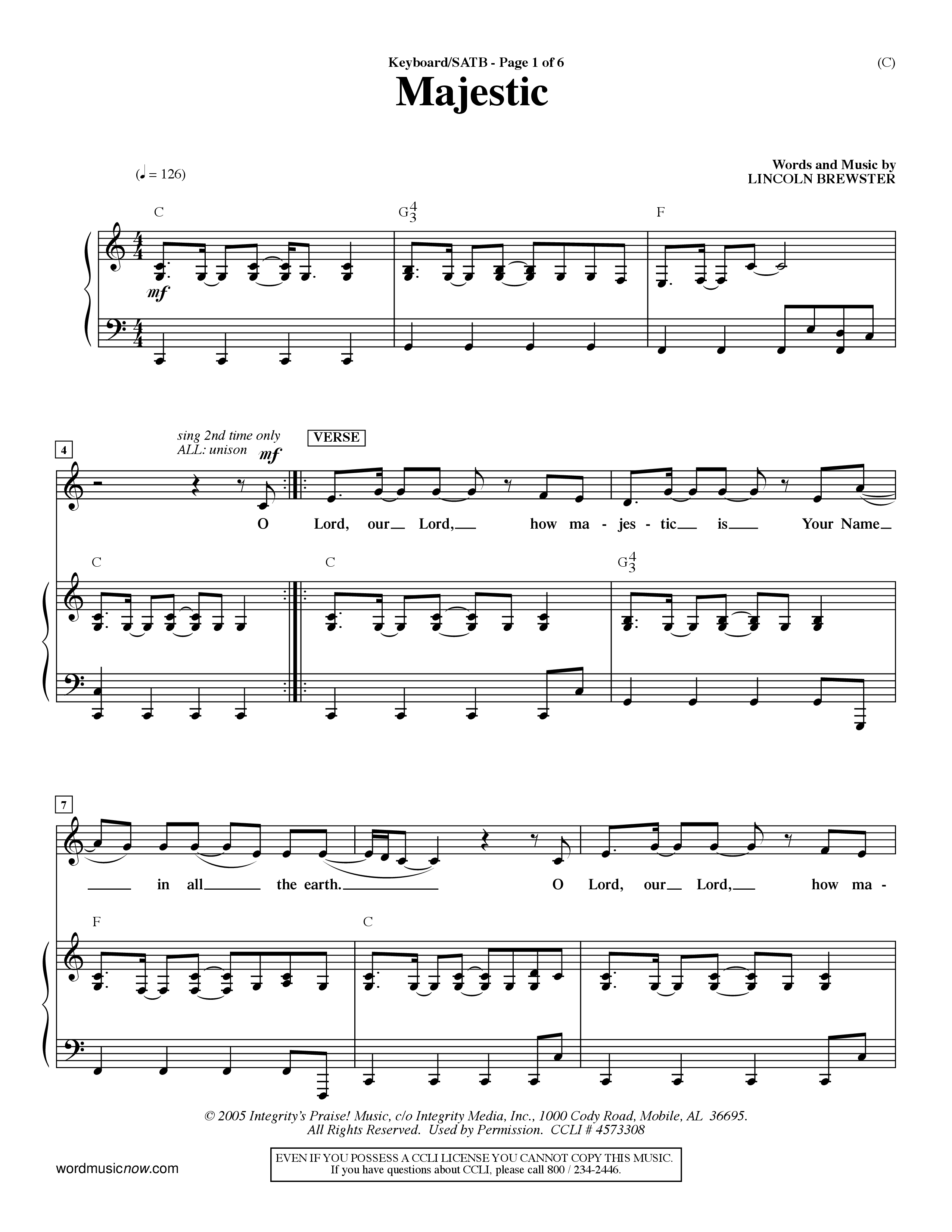 Majestic (Choral Anthem SATB) Piano/Vocal (Melody) (Word Music Choral / Orch. Dave Williamson)