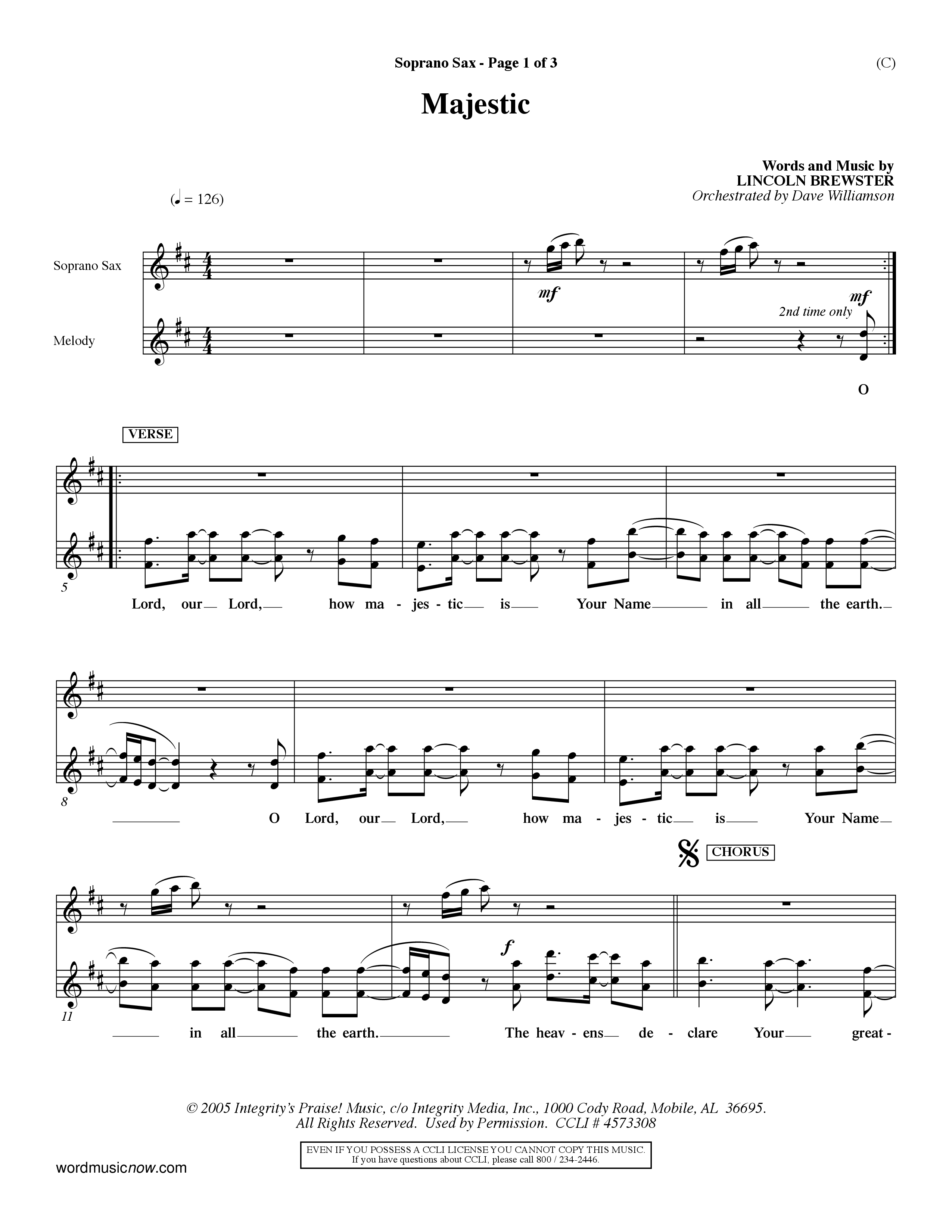Majestic (Choral Anthem SATB) Saxophone (Word Music Choral / Orch. Dave Williamson)