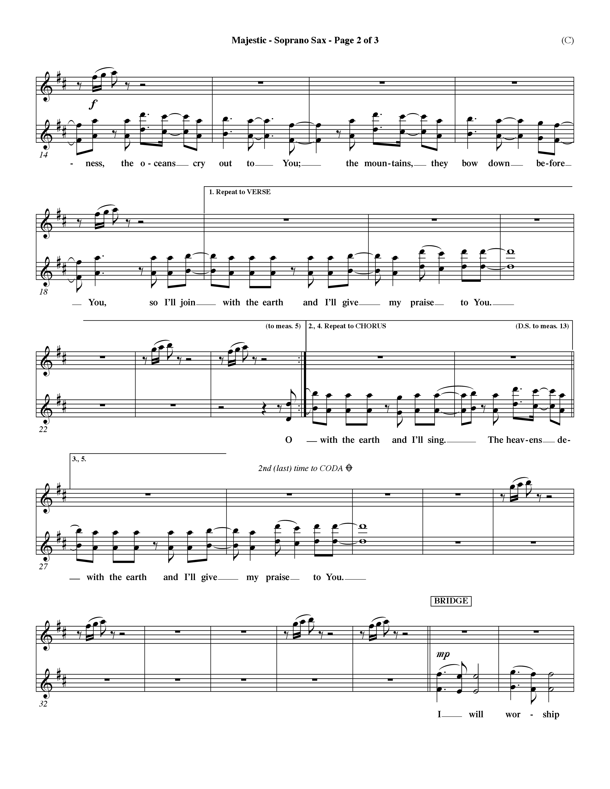 Majestic (Choral Anthem SATB) Saxophone (Word Music Choral / Orch. Dave Williamson)