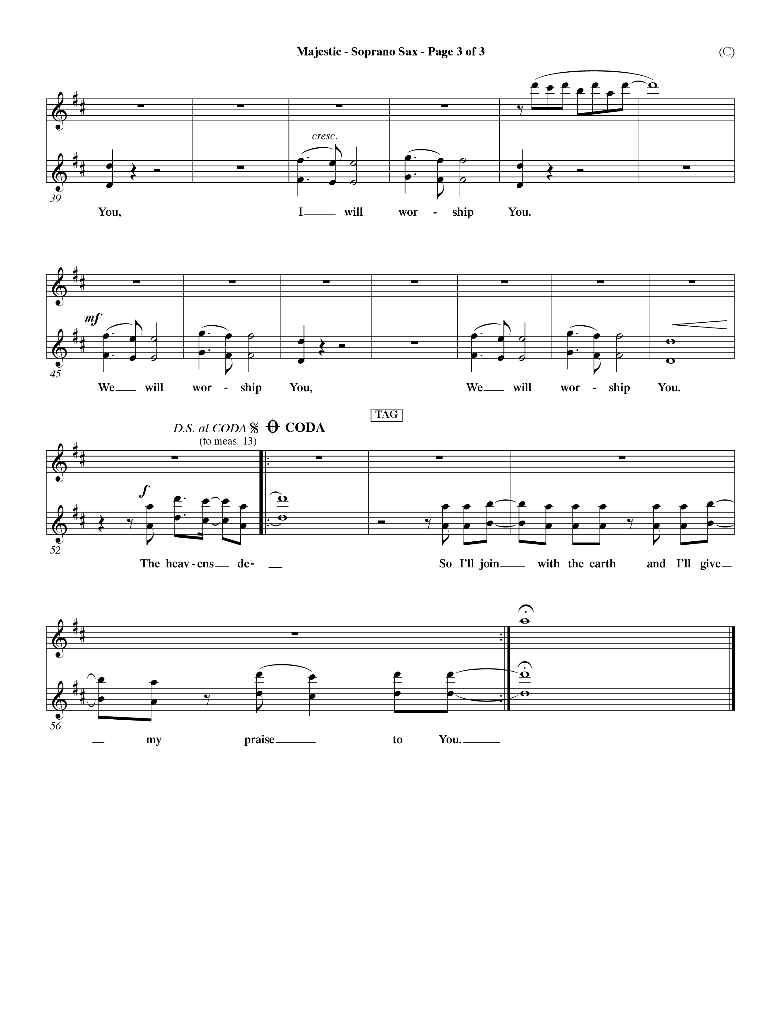 Majestic (Choral Anthem SATB) Saxophone (Word Music Choral / Orch. Dave Williamson)