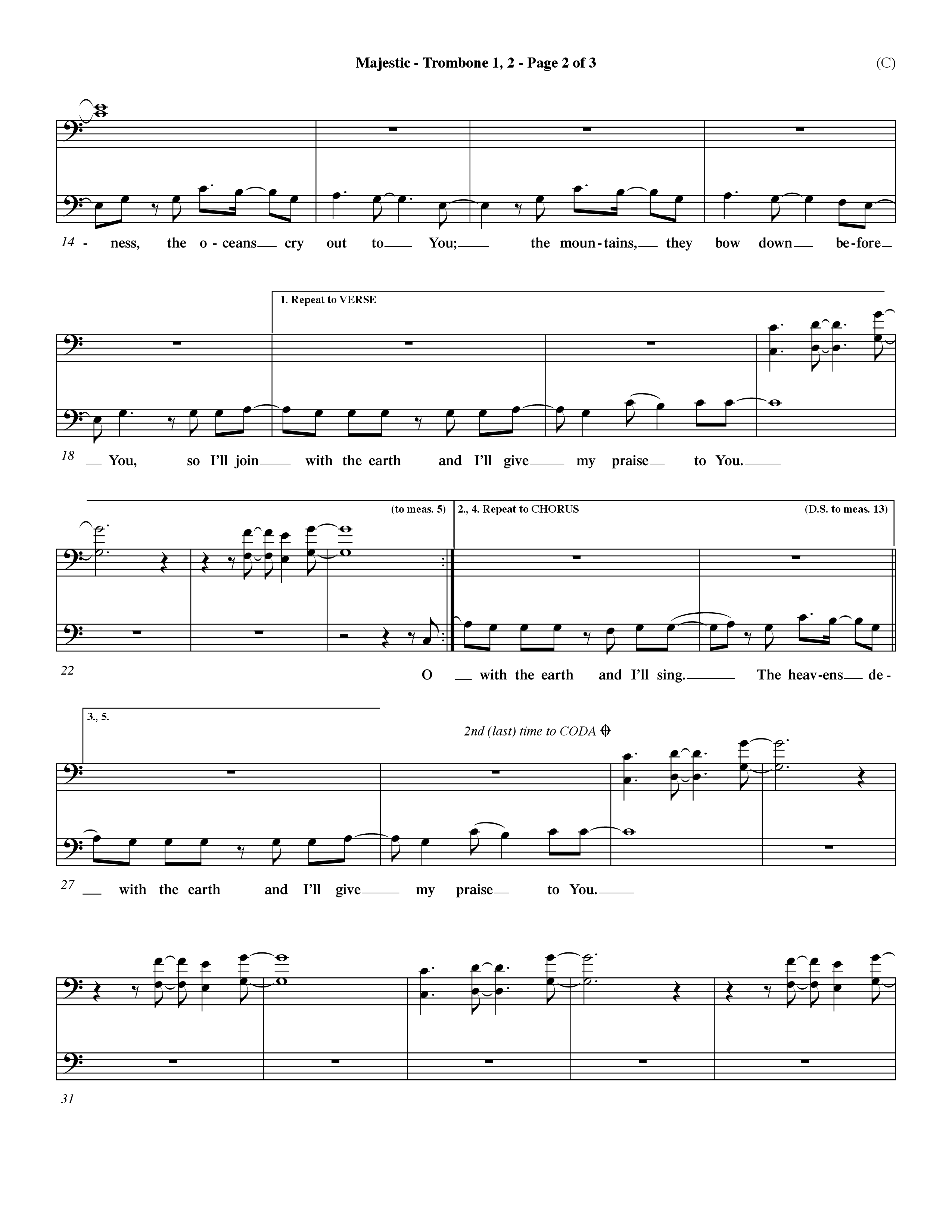 Majestic (Choral Anthem SATB) Trombone 1/2 (Word Music Choral / Orch. Dave Williamson)