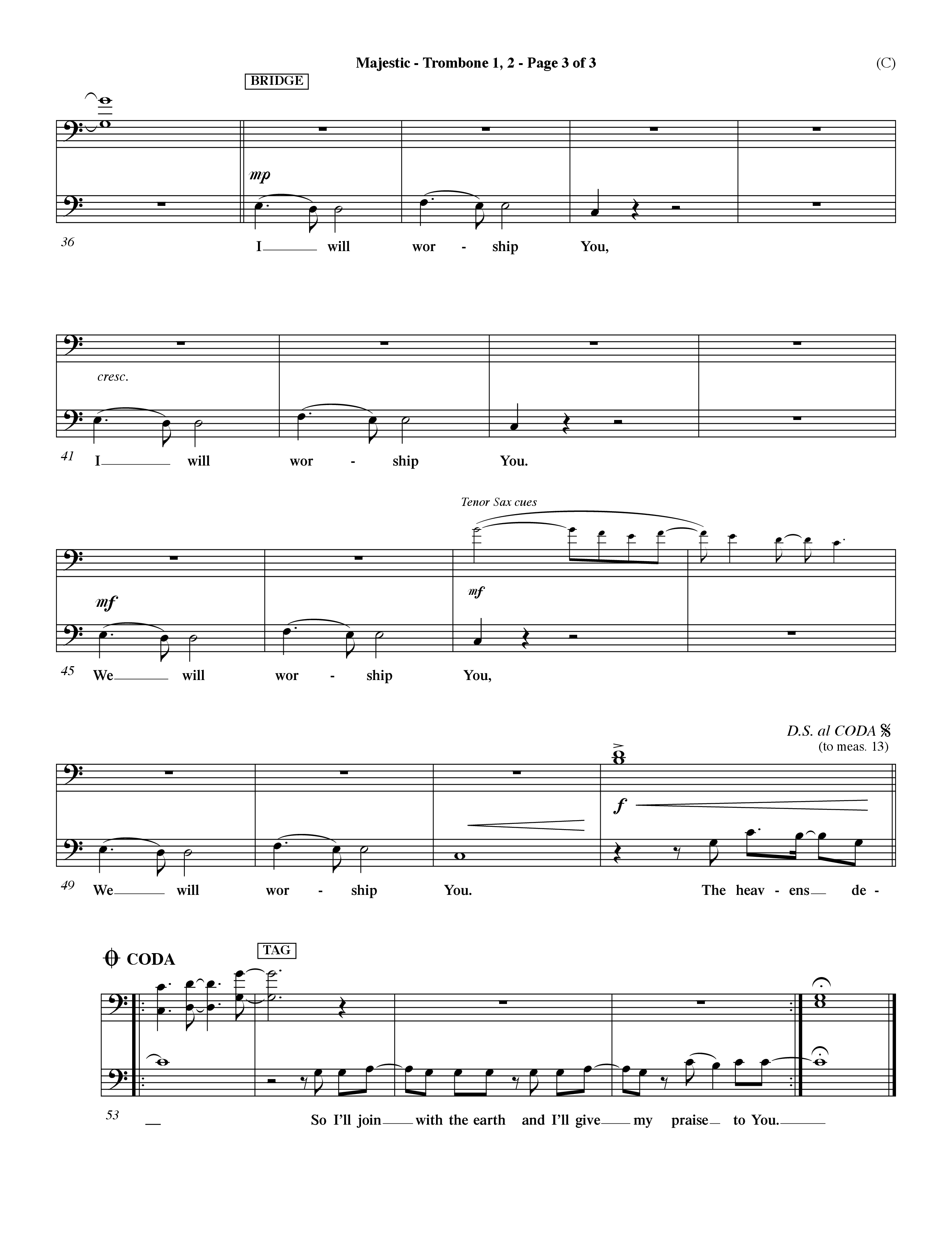 Majestic (Choral Anthem SATB) Trombone 1/2 (Word Music Choral / Orch. Dave Williamson)